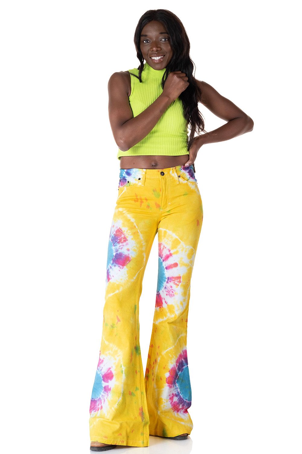 Schlaghose Damen Batik gelb bunt