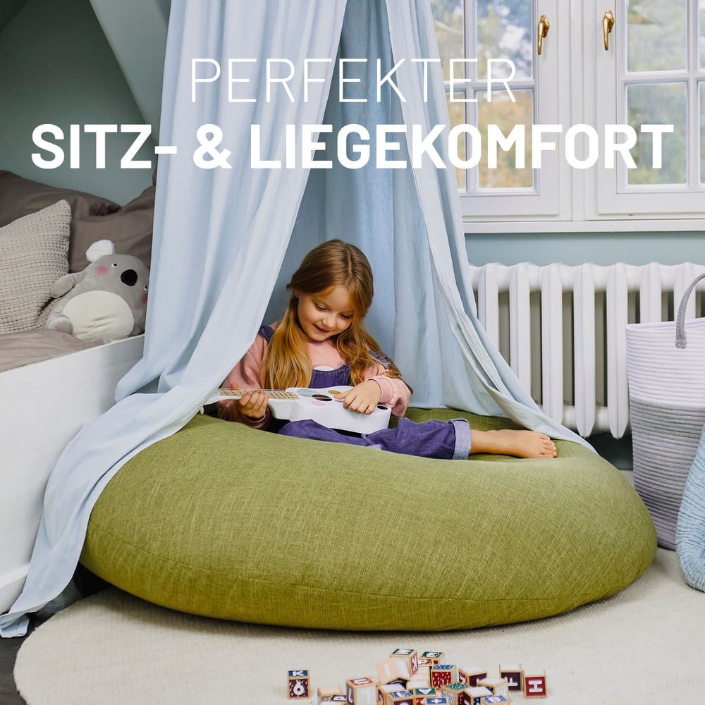 Lumaland Sitzsack Interior Line Bodenkissen Bean Bag Lounge Leinenlook, 300L Liegekissen 80x75x35 Gaming waschbar robust