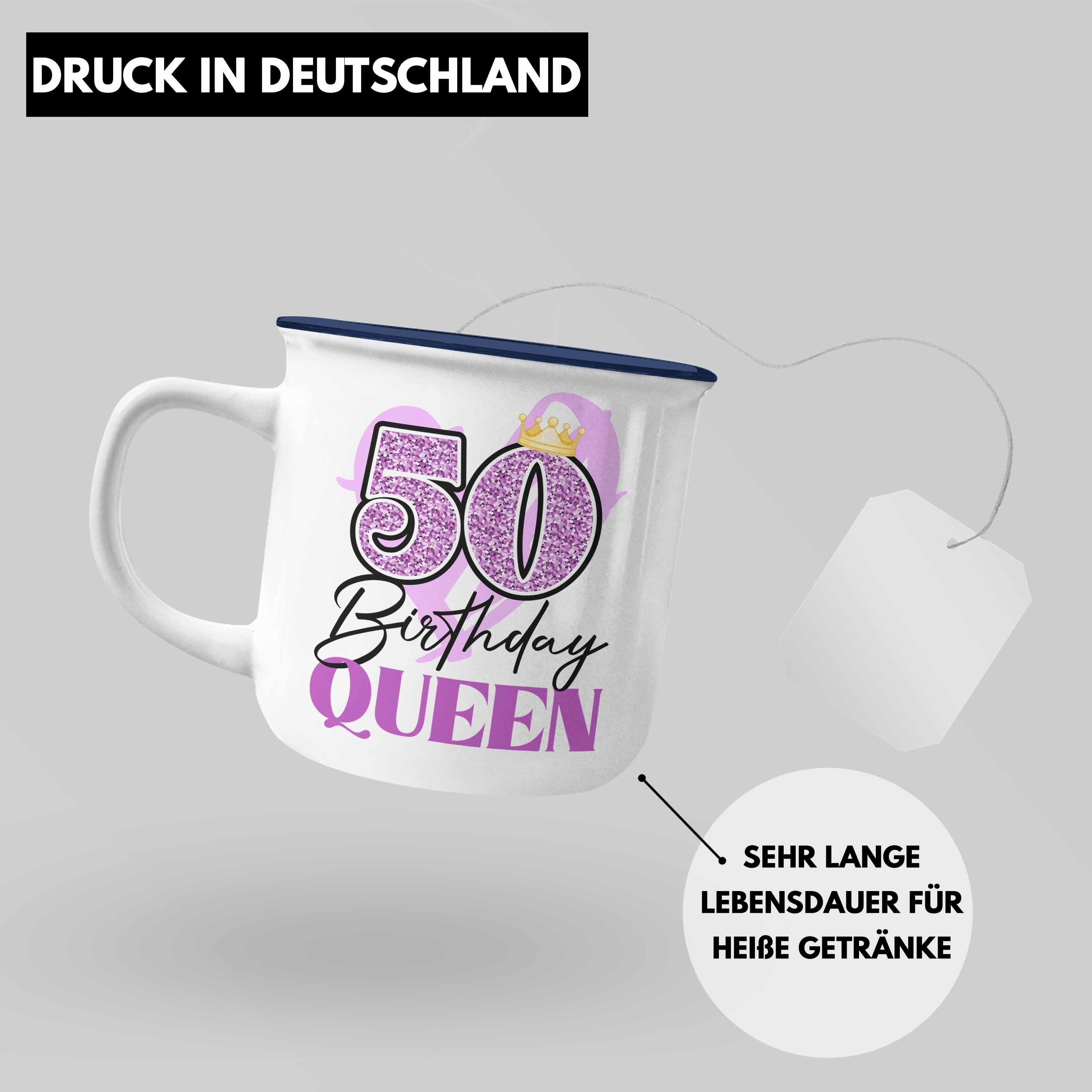 Geschenk Lustig 50. 50 Geburtstag Tasse Thermotasse Geschenkidee Frau Geschenke Emaille Frauen 50er Trendation - Mutter Trendation Blau