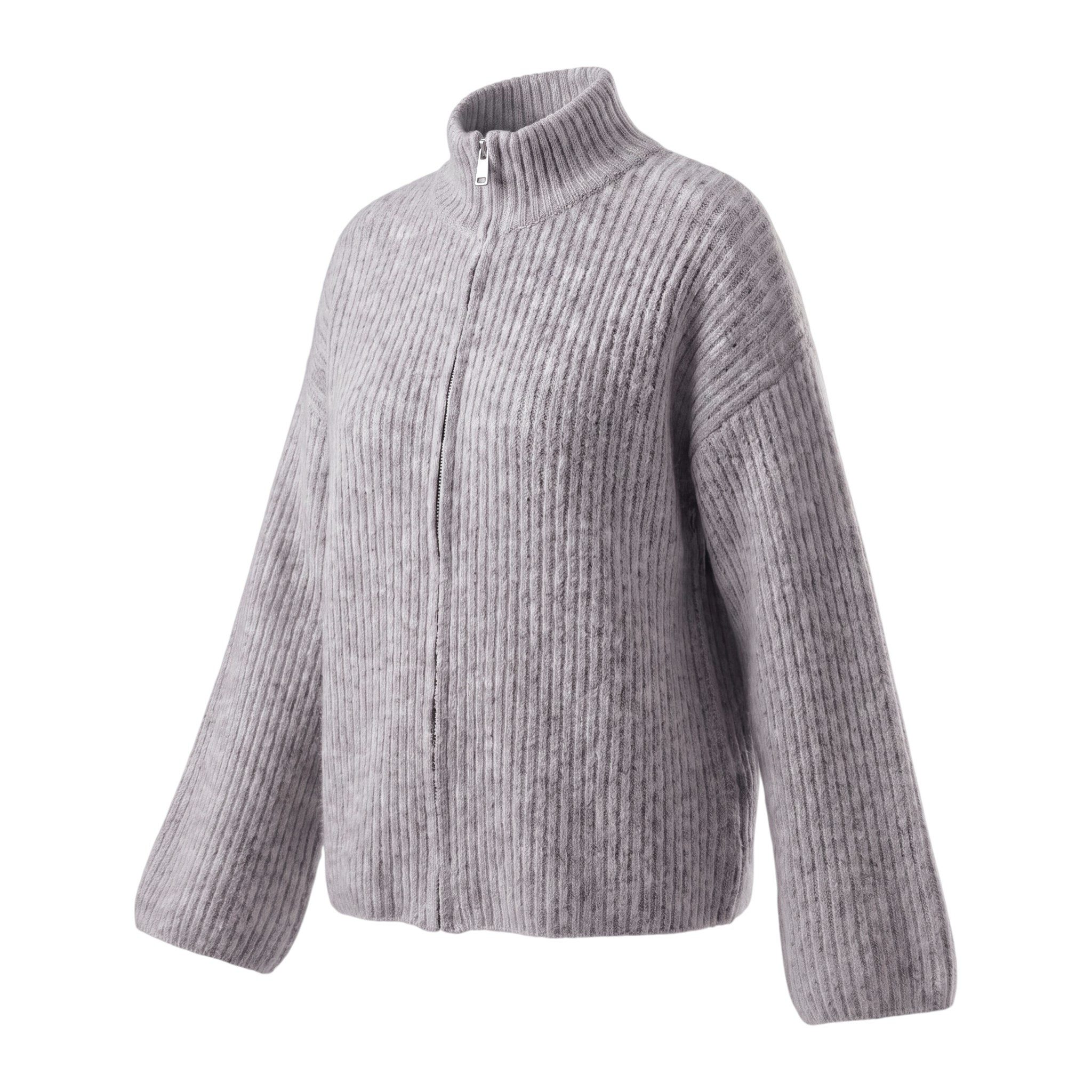 OriginalYou Strickjacke Freizeitjacke Damen Strick Jacke Relaxed Reißverschluss, Stehkragen, weiter Ärmelabschluss