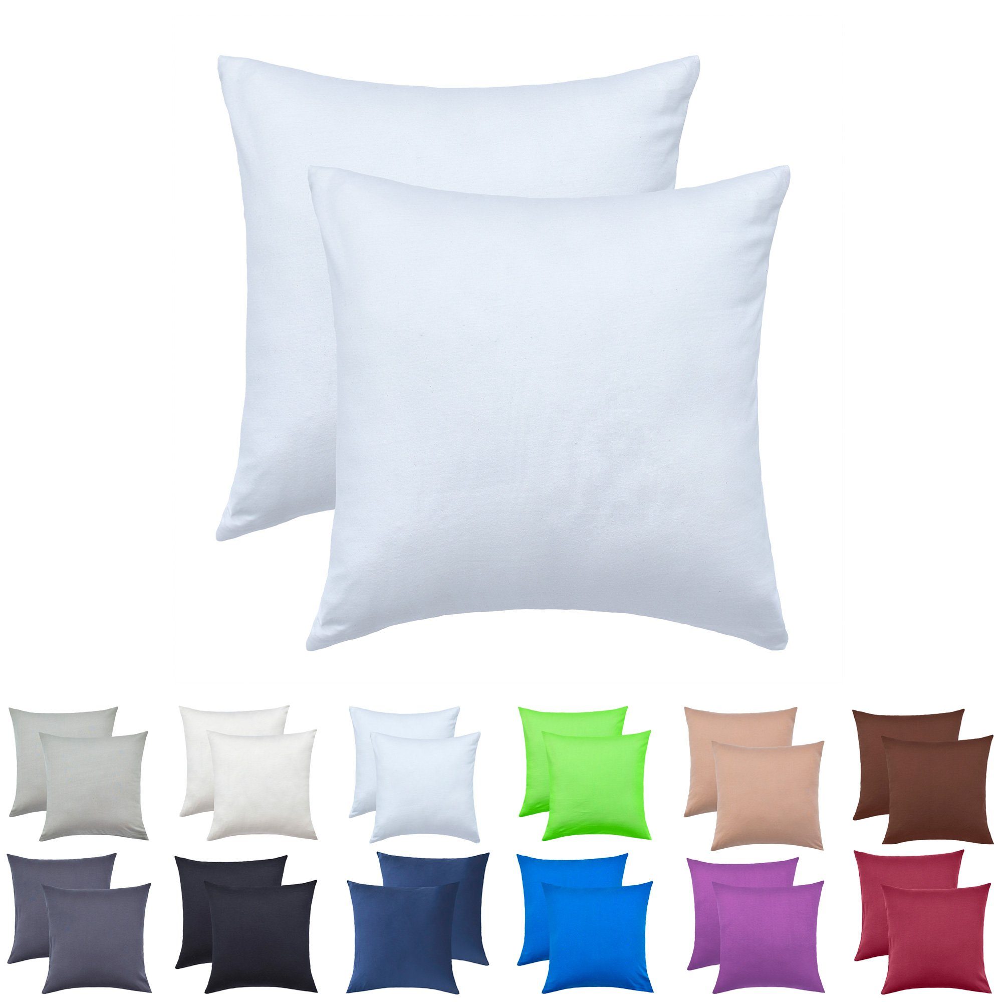 NatureMark Kissenbezüge 2er Pack Jersey Kissenbezug Kissenhülle, (2 Stück), Kissenhülle in vielen Größen und Farben (50 x 50 cm, Weiß)