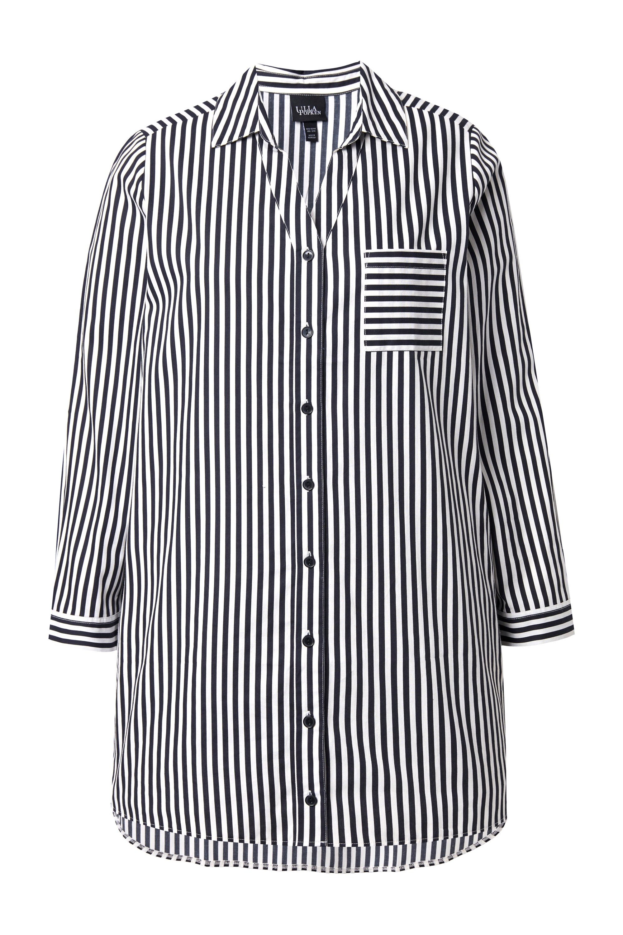 Ulla Popken Hemdbluse Hemdbluse Streifen Hemdkragen A-Linie Langarm günstig online kaufen