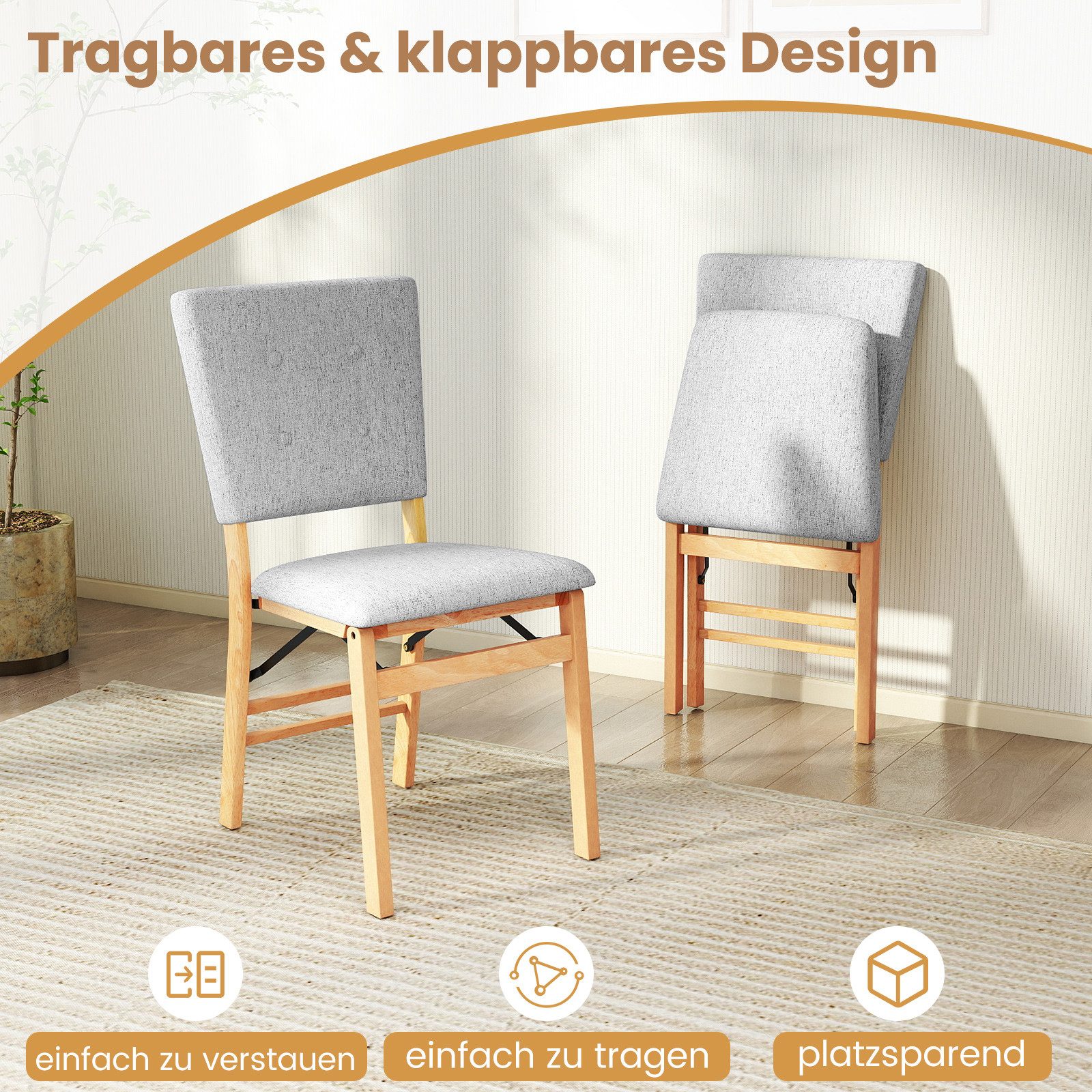 COSTWAY Esszimmerstuhl (2er Set), Klappstühle gepolstert Massivholz, 160kg günstig online kaufen