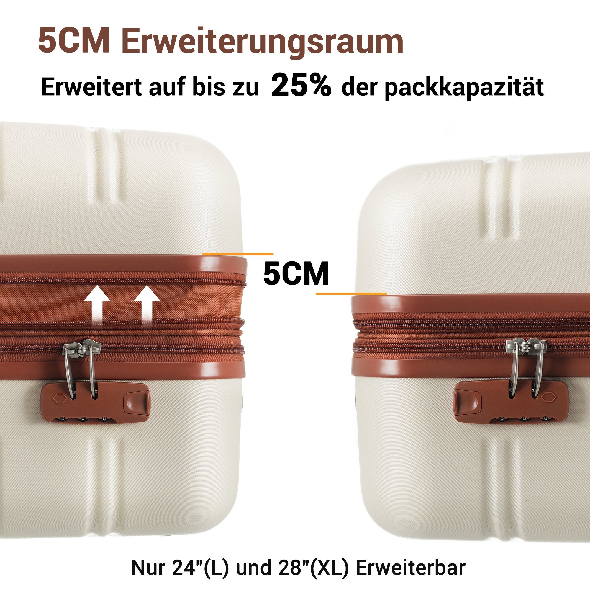 Weiß+Braun 4 Hartschalentrolley Reisekoffer (3 tlg), Flieks Kofferset Set Rollen, Handgepäck Trolleyset,