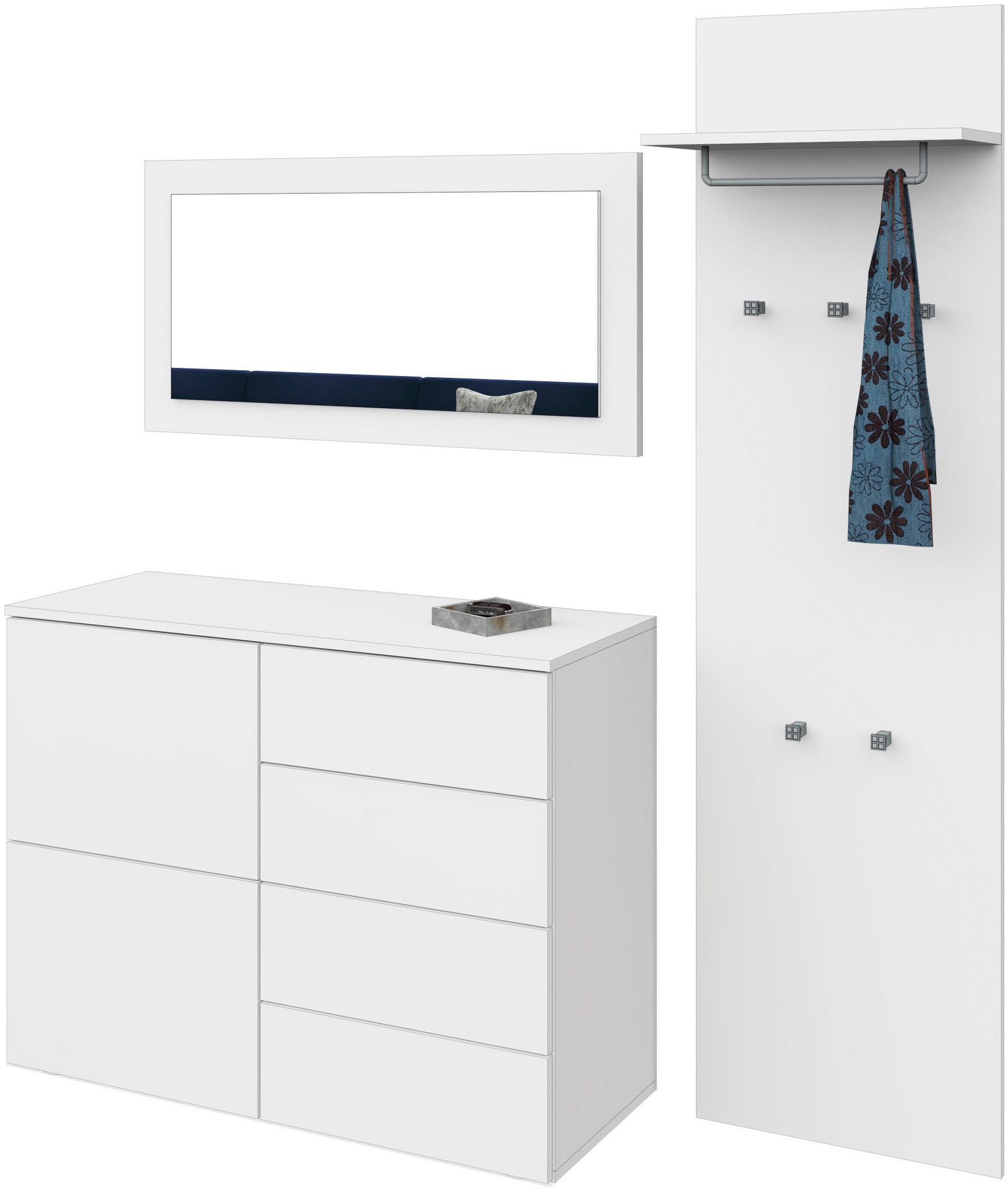borchardt Möbel Garderoben-Set Rova, (3-St), Drucköffner (Push-To-Open), höhenverstellbare Einlegeböden