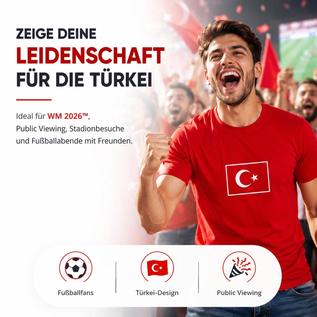 Athlejoy Fußballtrikot Fußball Weltmeisterschaft 2026 Türkei T-Shirt – Türkiye Trikot