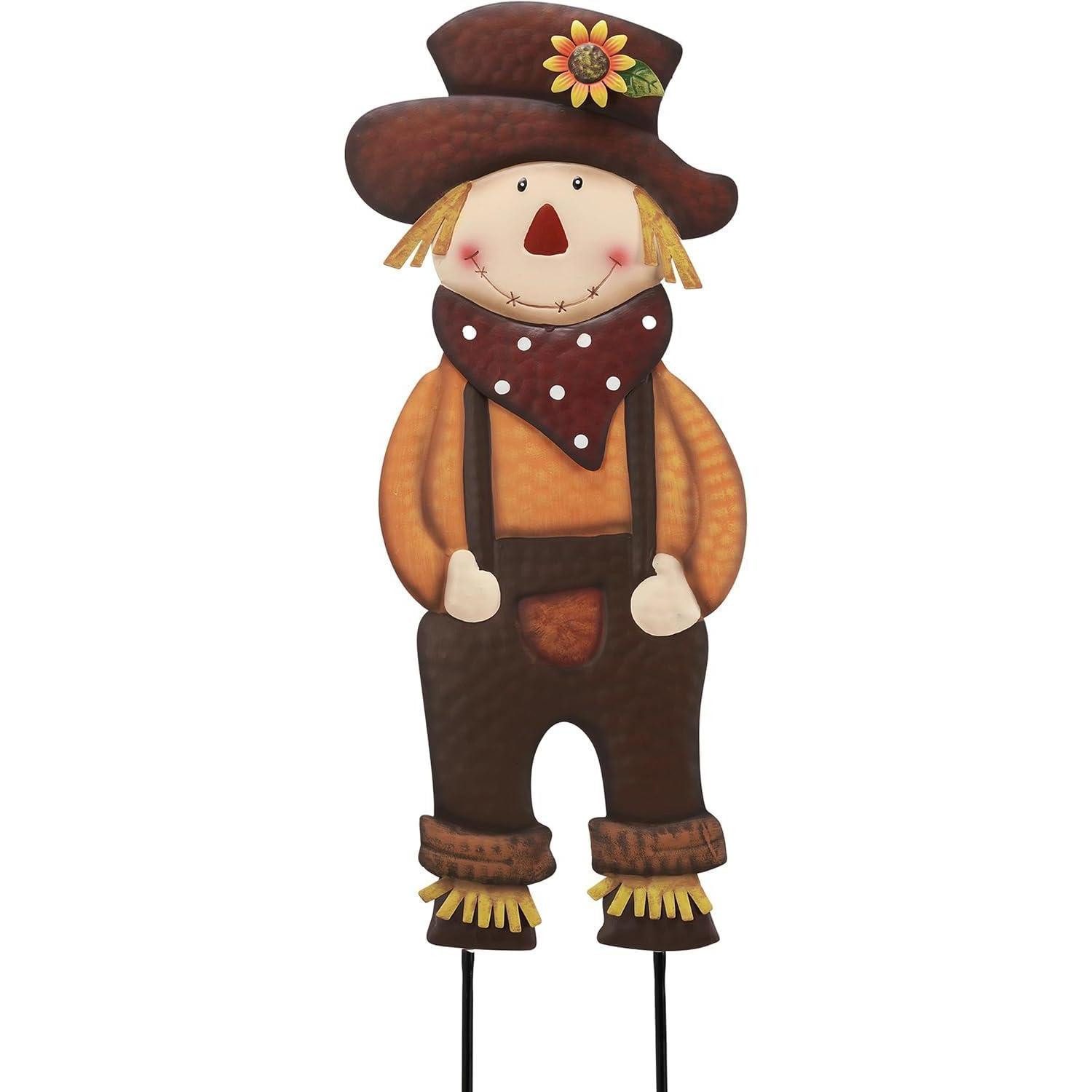 LuxusKollektion Gartenfigur Herbstdeko Vogelscheuche Metall Kürbis Terrasse Gartenstatuen 76cm