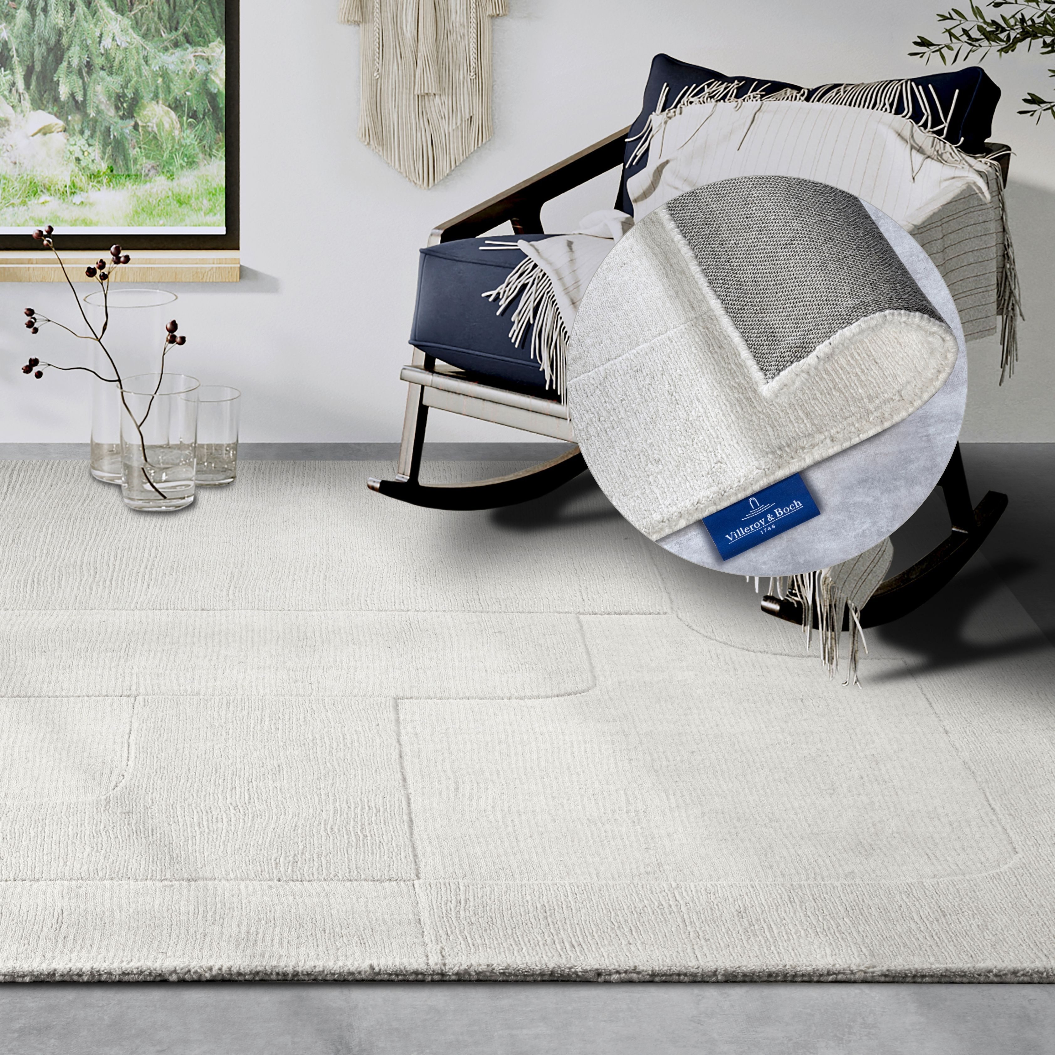 Villeroy & Boch Wollteppich Charlotte, rechteckig, Höhe: 10 mm, Läufer, Handgewebt, Wolle, Natur, Läufer, Wohnzimmer, Geometrie