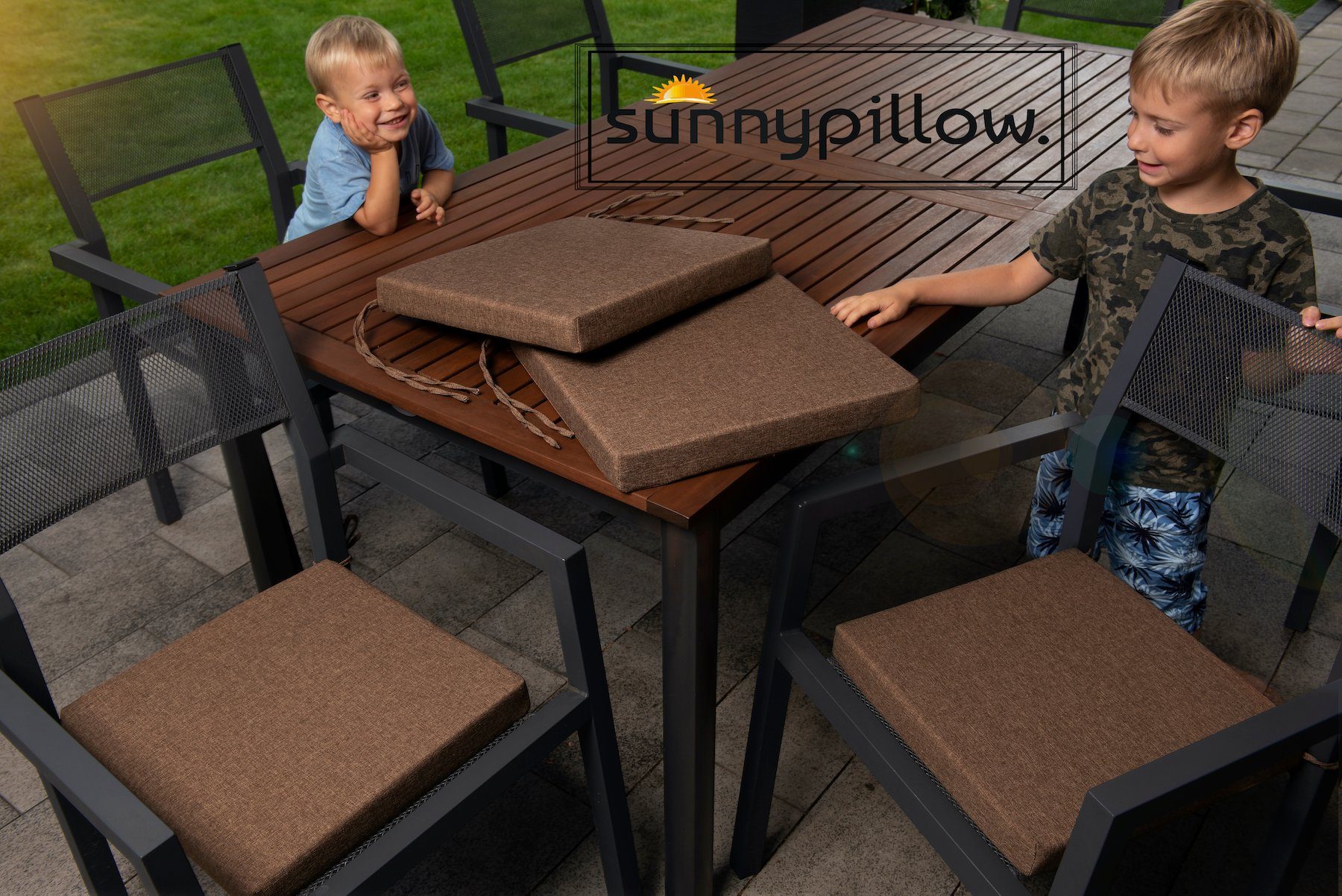 sunnypillow Stuhlkissen 4er Set Kissen 40 x 40 x 5 cm, Sitzkissen Sitzauflage für Stühle, Bänke – Bild 2 von 5