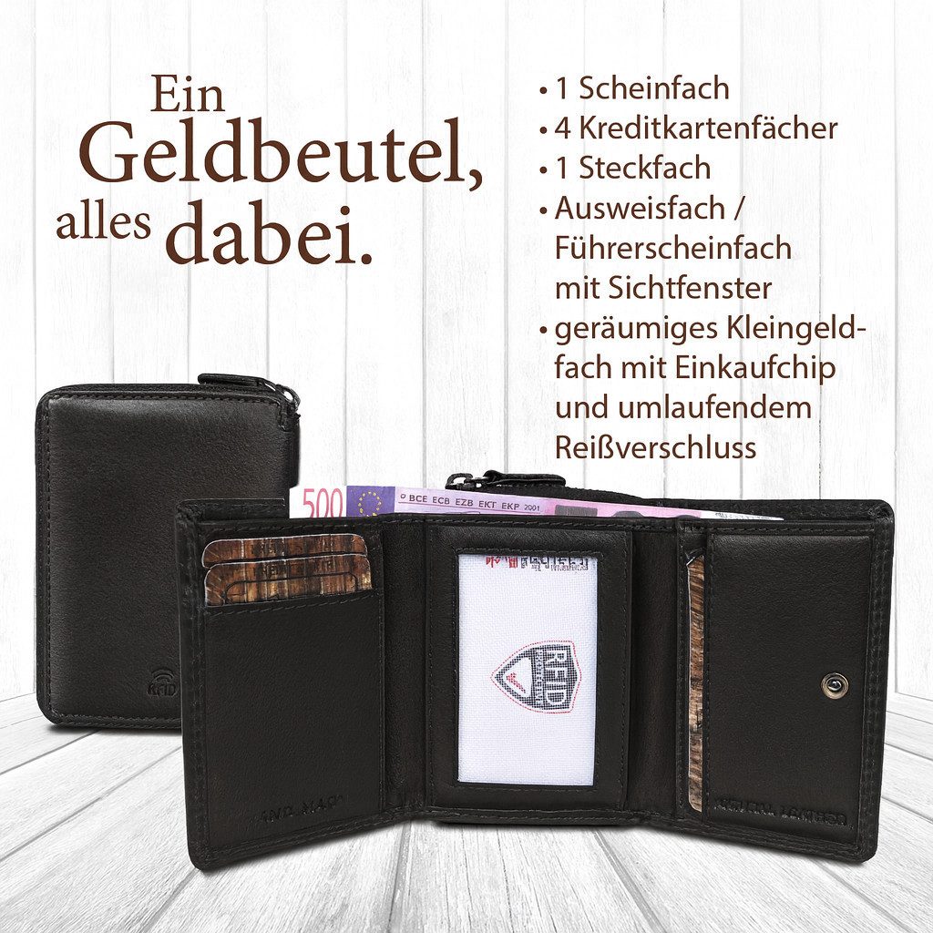 Corno d´Oro Geldbörse Damen Echt Leder klein Handmade Geldbeutel mit RFID Schutz, kompakter Geldbeutel für 5 Karten; Münzfach; Geschenkkarton