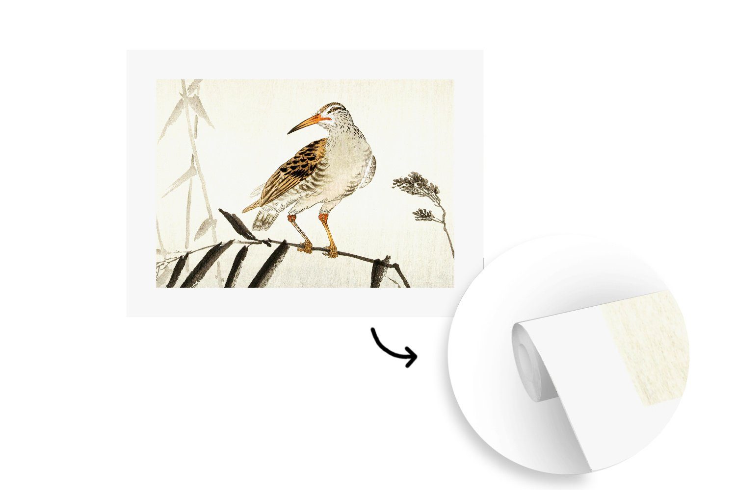 Japanisch, Vogel für St), bedruckt, Zweig Vinyl Skandinavisch (6 - Schlafzimmer, Fototapete Matt, Kinderzimmer, Wohnzimmer, Wallpaper - - Tapete MuchoWow