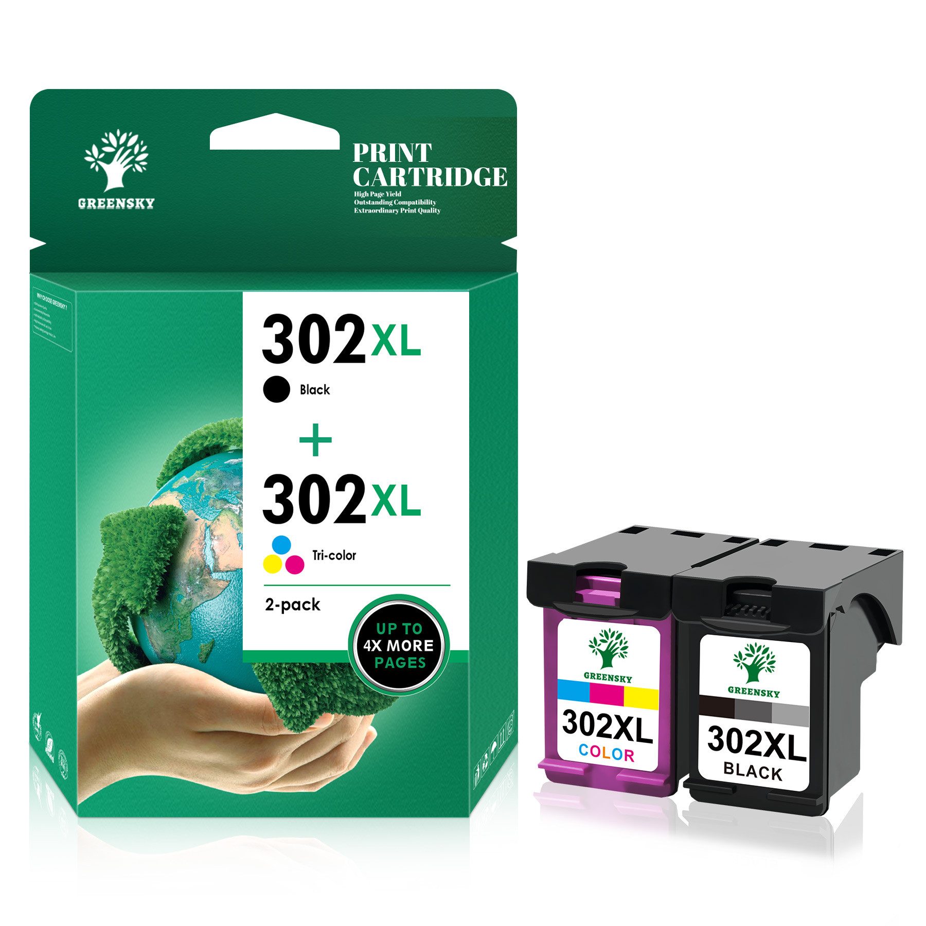 Greensky Druckerpatrone für HP 302 XL Tintenpatrone (Envy 4525 4520 Officejet 3831 5230, 2-tlg)