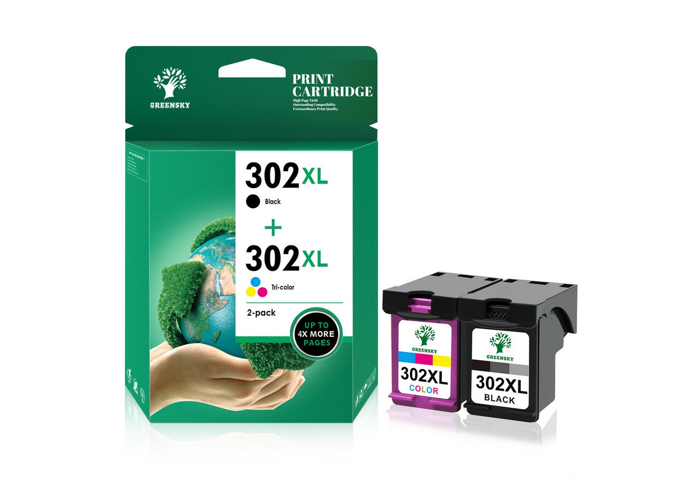 Greensky Druckerpatrone für HP 302 XL Tintenpatrone (Envy 4525 4520 Officejet 3831 5230, 2-tlg)