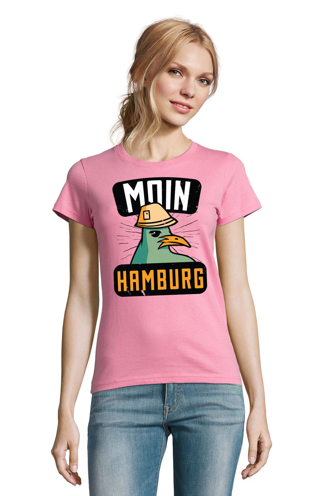 T-Shirt Moin Hamburg Seemöwe Freiheit See Damen Shirt Fun Motiv