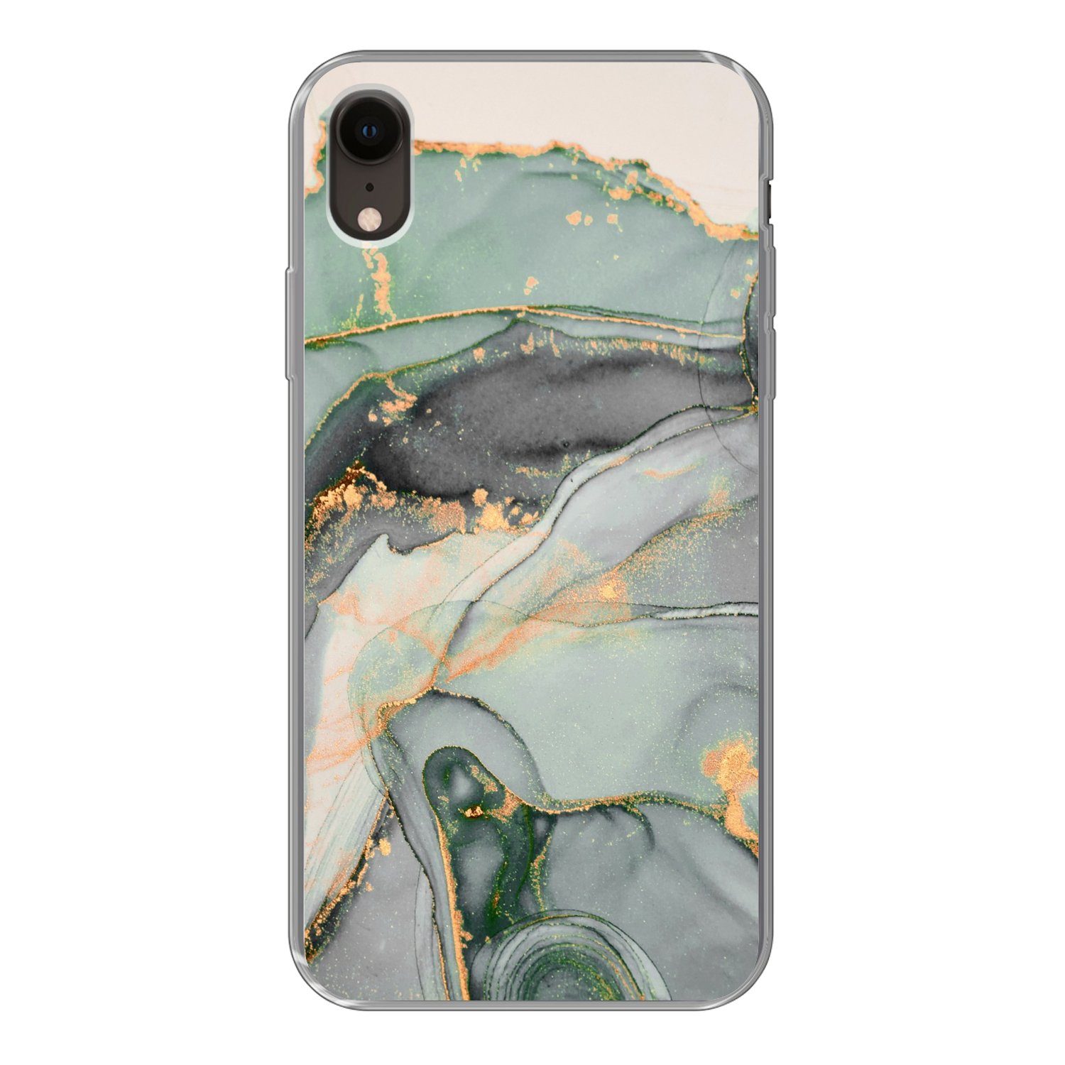 MuchoWow Handyhülle für Apple iPhone XR Gold - Marmor - Grün - Luxus - Glitzer - Marmoropt, Smartphone-Bumper, Print, Handy Schutzhülle Dünn