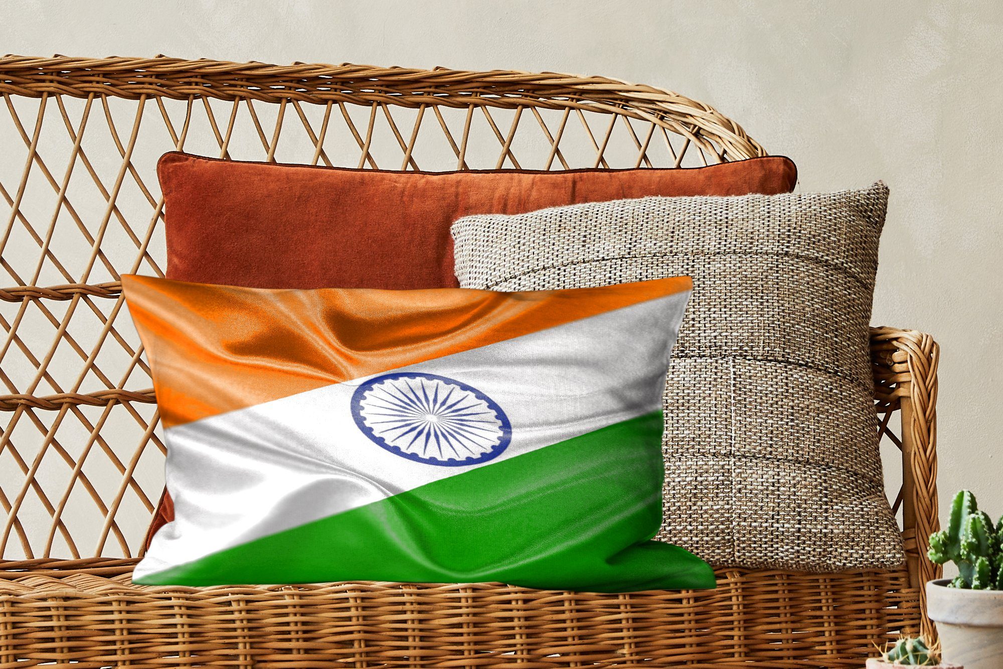 Dekoration, MuchoWow Nahaufnahme mit von der Flagge Dekokissen Schlafzimmer Zierkissen, Indien, Wohzimmer Füllung, Dekokissen