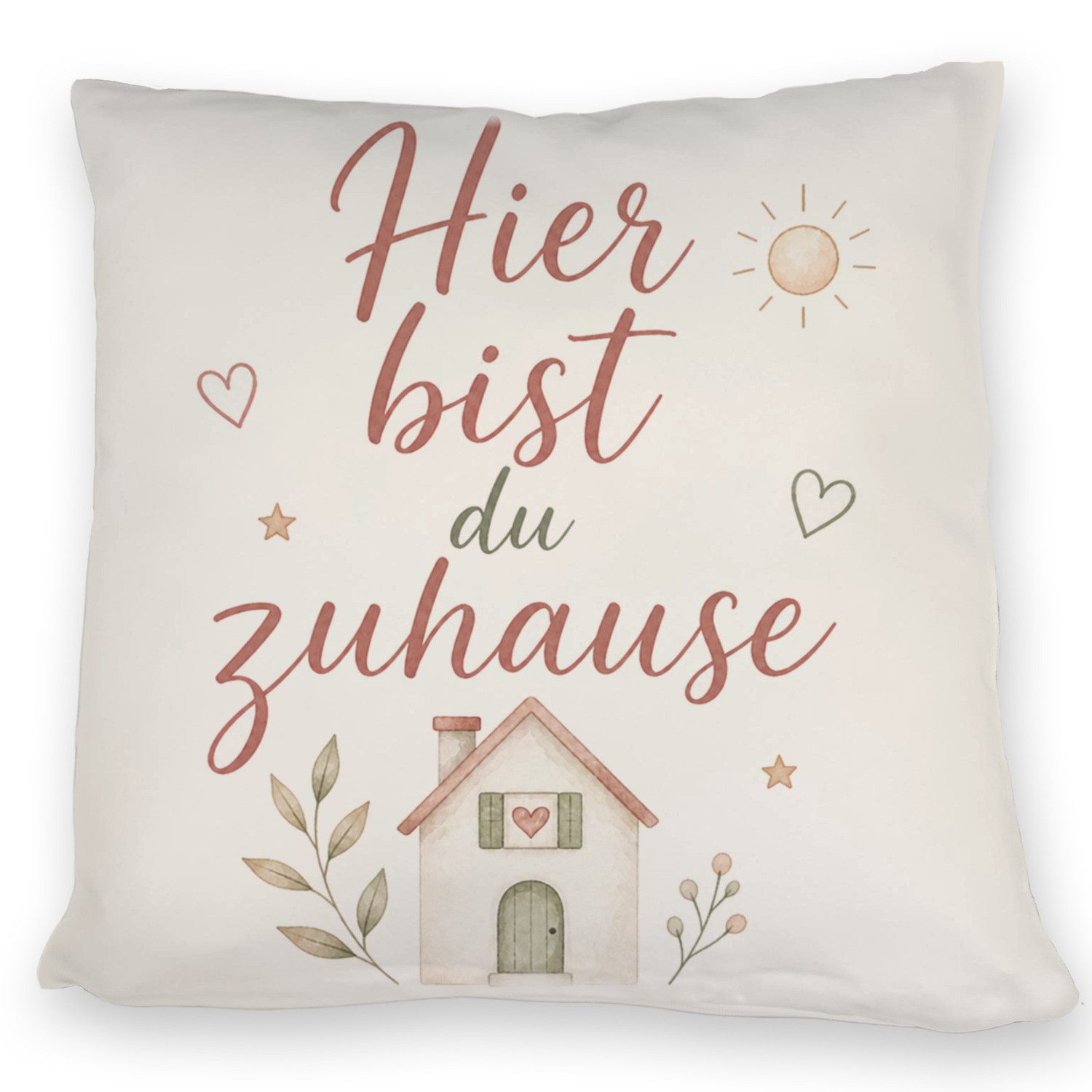 speecheese Dekokissen Kissen Hier bist du zuhause Sofakissen mit Motiv Spruch: wohnlich zum