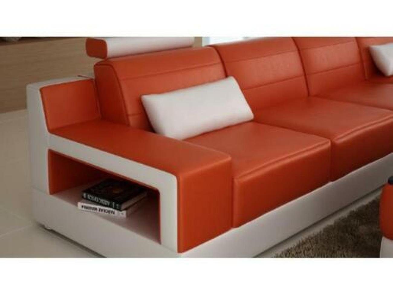 Form Wohnlandschaft Sofa Couch Ecksofa U Ledersofa Garnitur JVmoebel Ecksofa USB +