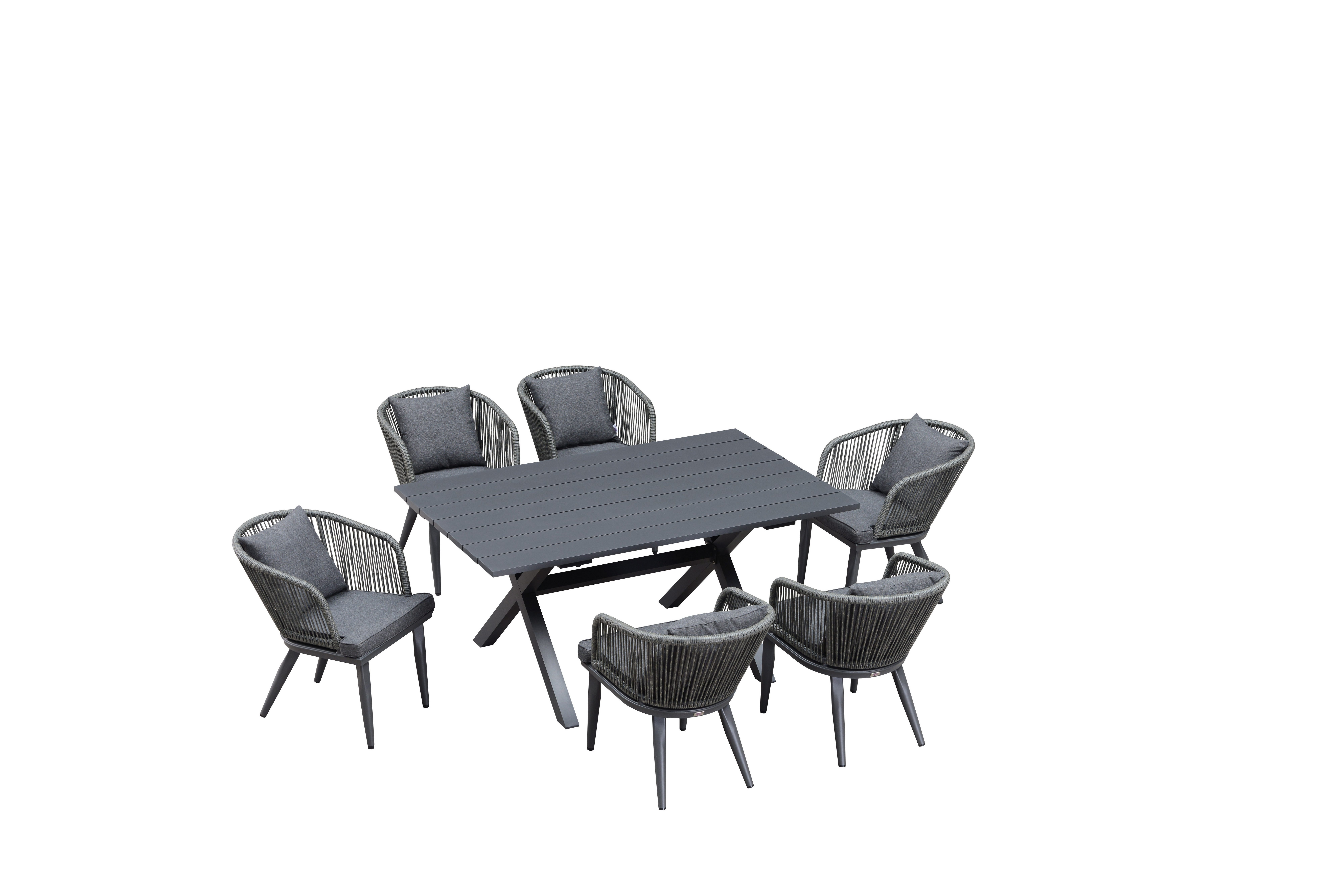 PURPLE LEAF Garten-Essgruppe PE-Rattan mit Aluminiumrahmen, witterungsbeständig, (Set, 1 Tisch, 6 Stuhle), mit Kissen und Rückenlehne