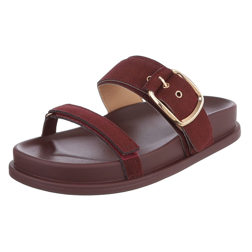 Ital-Design Damen Sandalen mit Schnalle und Komfortsohle Pantolette (91970972) Flach Pantoletten in Bordeaux