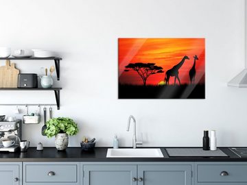 Pixxprint Glasbild Afrika Giraffen im Sonnenuntergang, Afrika Giraffen im Sonnenuntergang (1 St), Glasbild aus Echtglas, inkl. Aufhängungen und Abstandshalter