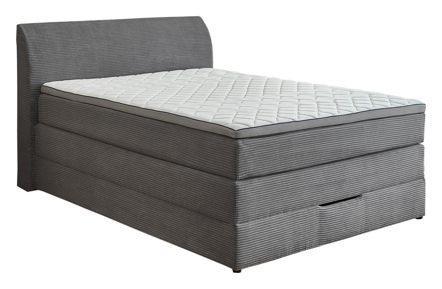 Sun Garden Boxspringbett KURT, 120 x 200 cm, Grau, Webstoff, mit Bettkasten, wendbare TFK-Matratze, Viscoschaumtopper
