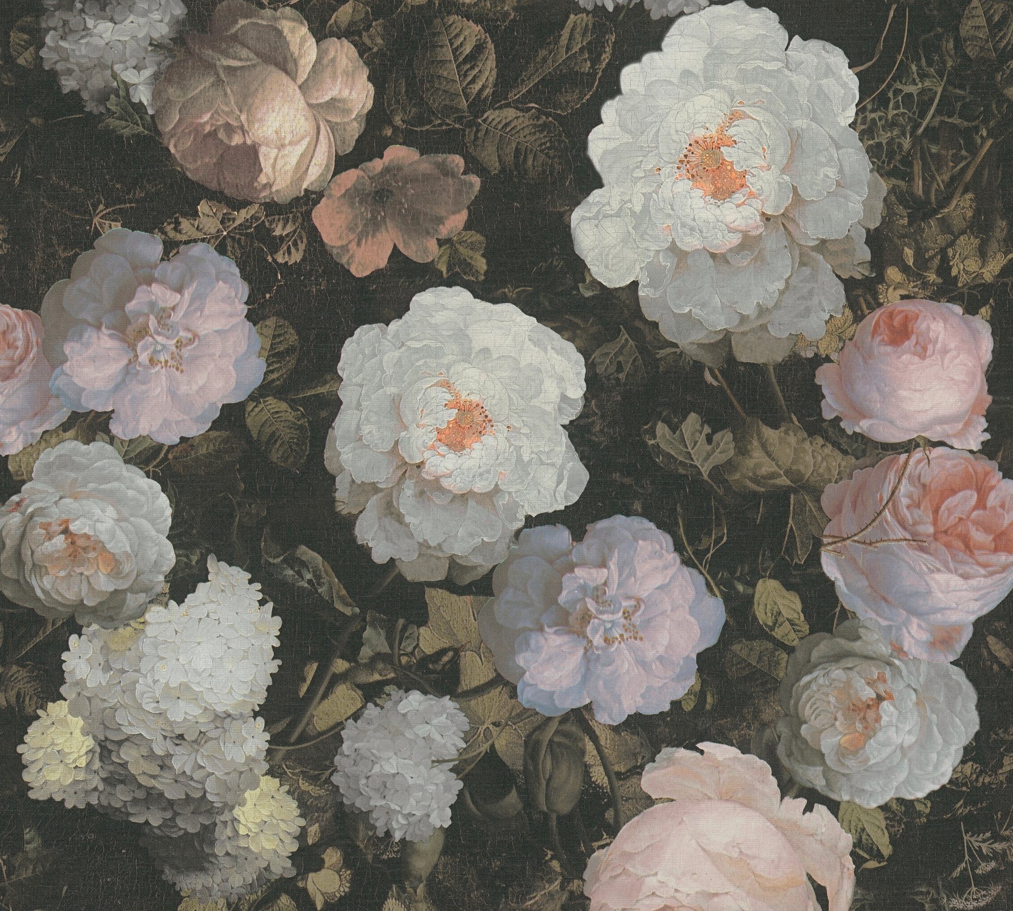 Création rosa/grün/weiß Blumen botanisch, Vliestapete of History floral, Tapete A.S. Art,