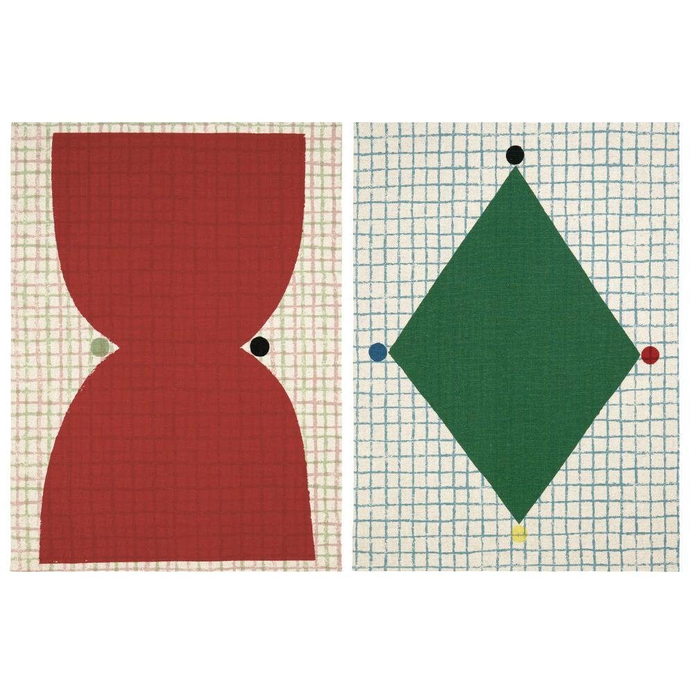 Kalendi Cotton-Red-Green (2-teilig) Geschirrtücher (43x60cm) & Losange Geschirrtuch Marimekko