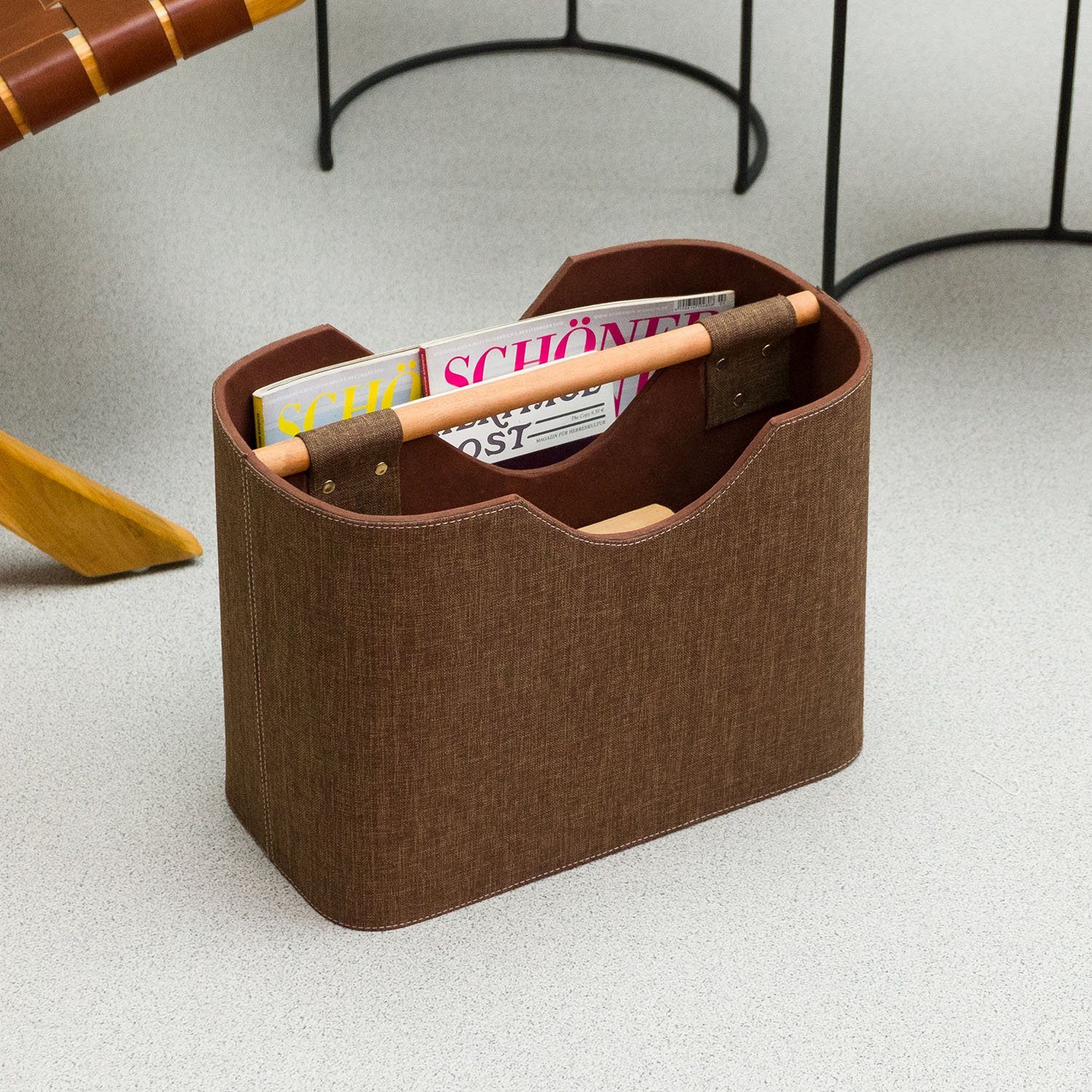 wohnfreuden Aufbewahrungsbox Zeitungsständer aus Stoff und Teakholz 40 cm b günstig online kaufen