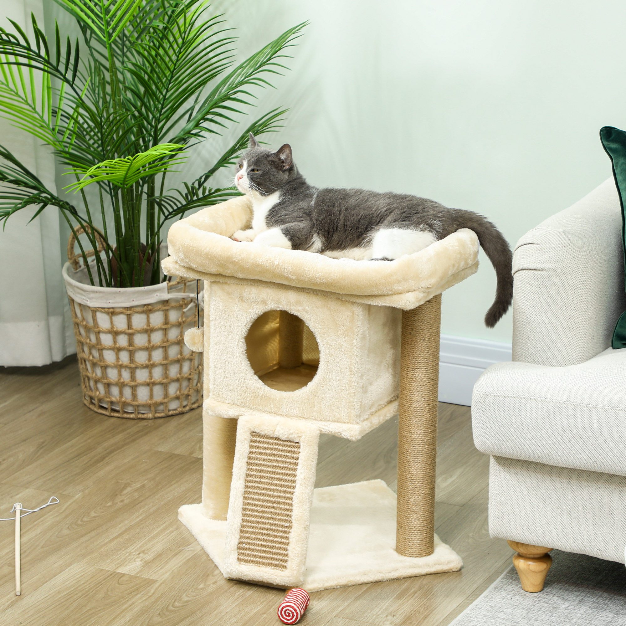 PawHut Kratzbaum Kleiner Katzenturm mit Höhle, Spielball, Katzenkratzbaum, Geeignet für Katzen bis 5 kg
