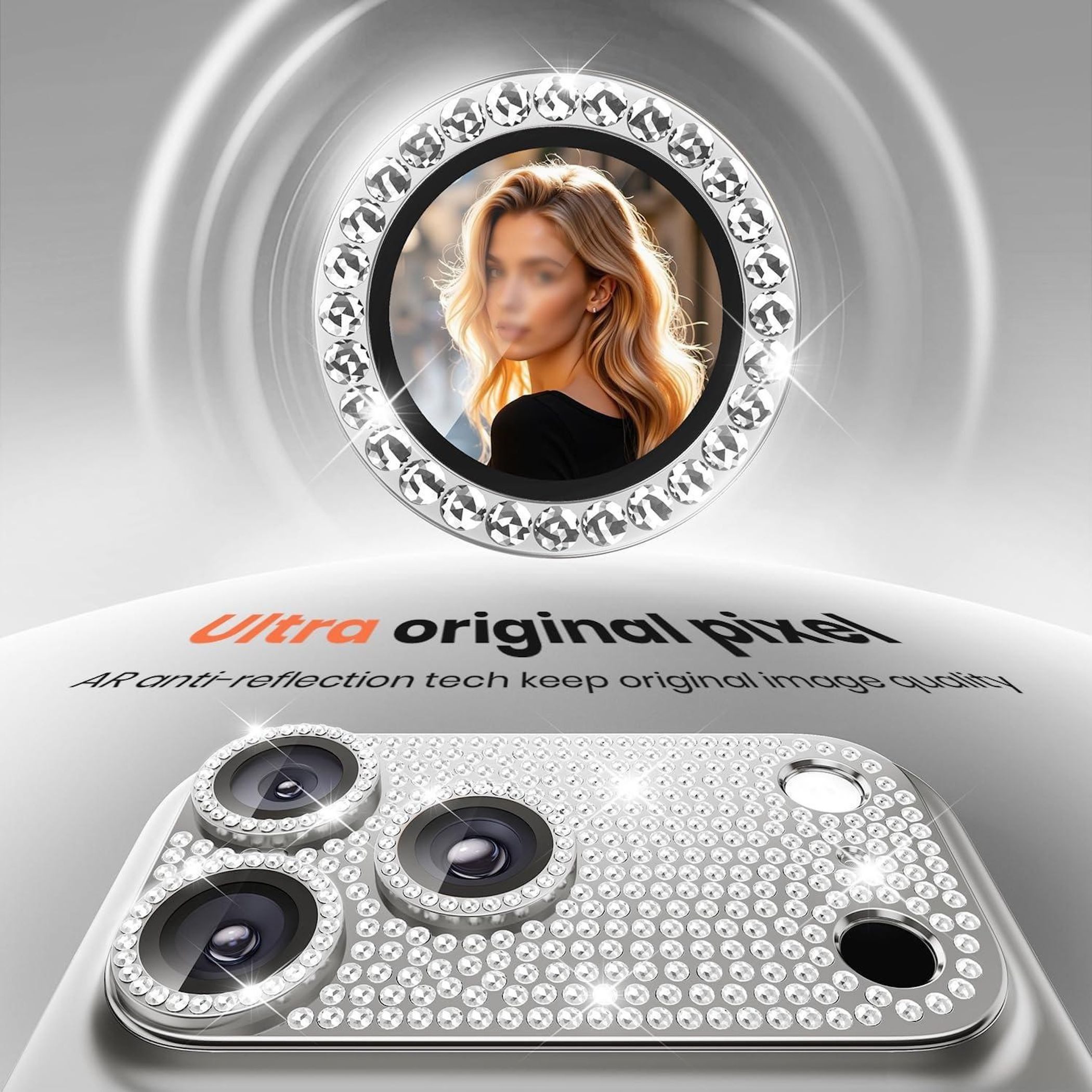Wigento Handyhülle Für Apple iPhone 17 Pro Max Kamera Diamant Design Schutz Metall Silber, Aluminiumlegierung, hohe Lichtdurchlässigkeit, Anti-Fingerprint – Bild 4 von 5