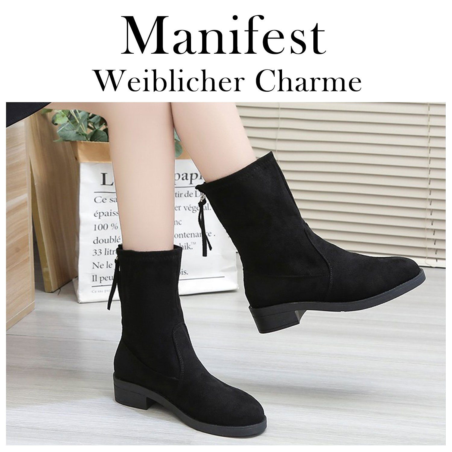 Winterstiefel Fashion Boots Daisred Stiefel Reißverschluss Damen mit Chelsea