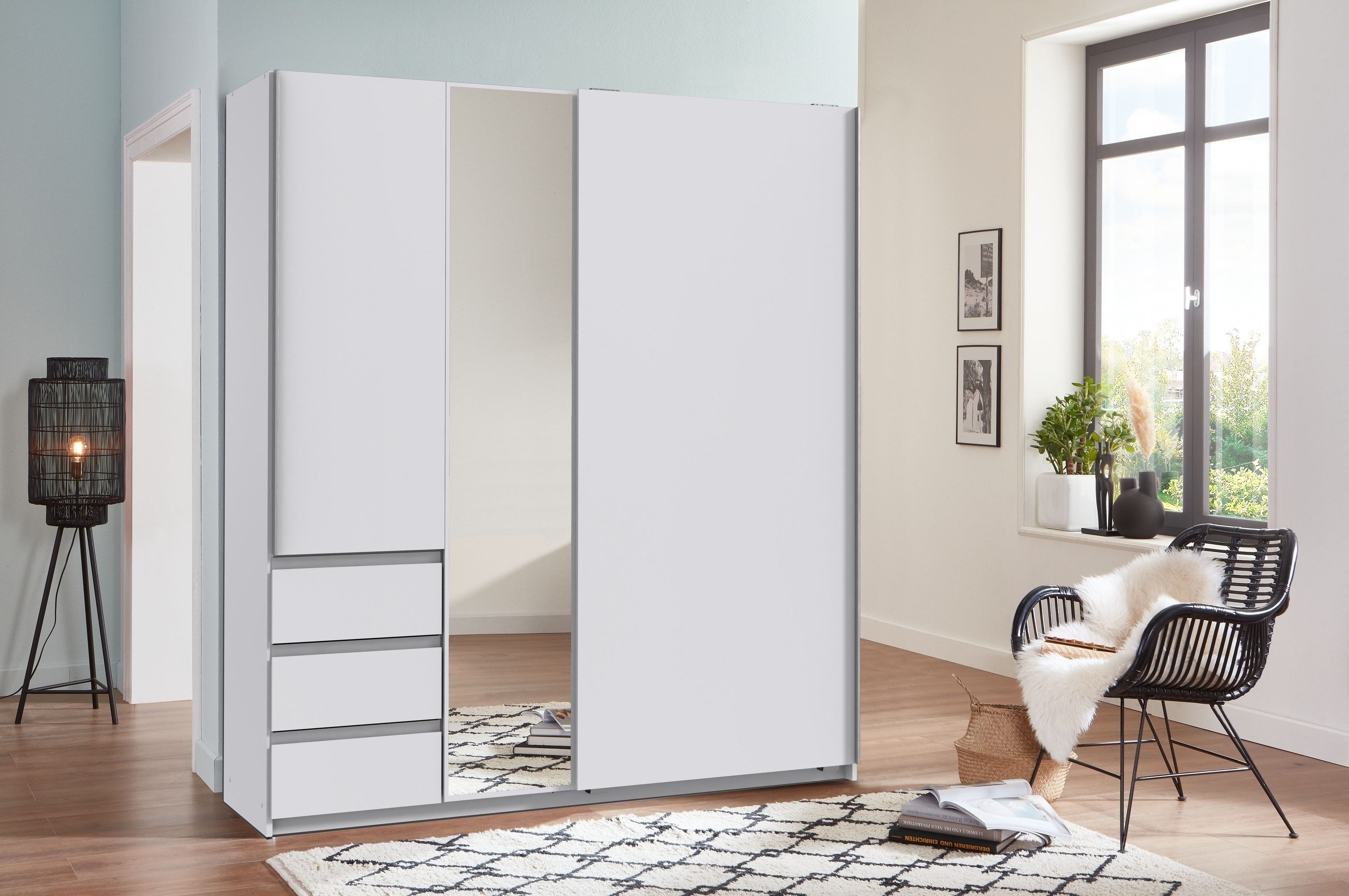 freiraum Schwebetürenschrank Stade in WEISS und Spiegel - 168x198x63cm (BxHxT)