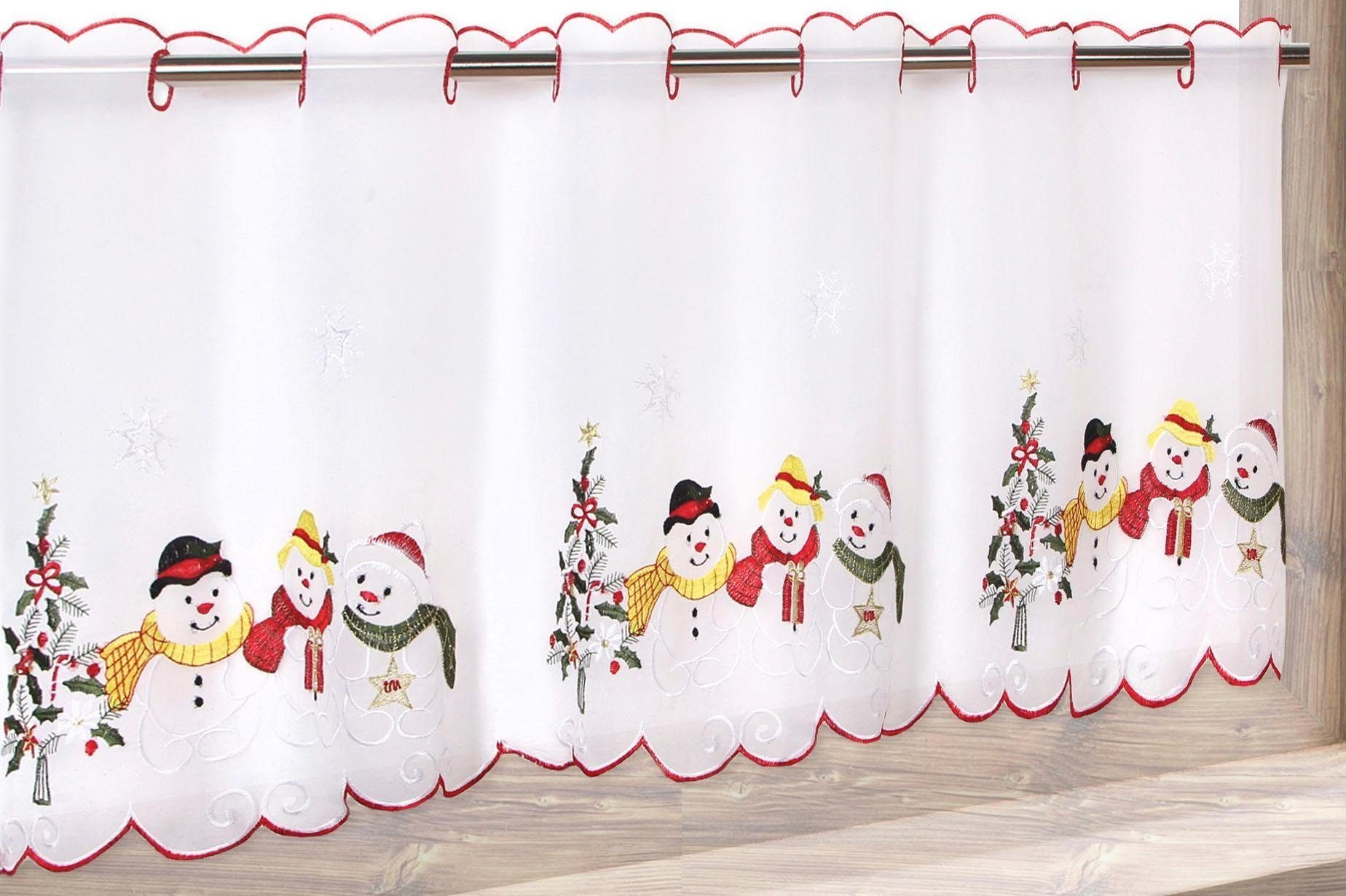 transparent, Voile, HxB: WEIHNACHTSMANN, 45x115, mit Lifestyle, Küche St), Delindo die Stangendurchzug, Scheibengardine (1 Stangendurchzug für