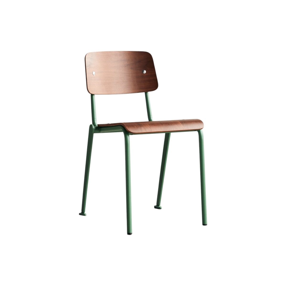 Tikamoon Esszimmerstuhl Stuhl aus grünem Metall und Walnussba Mio