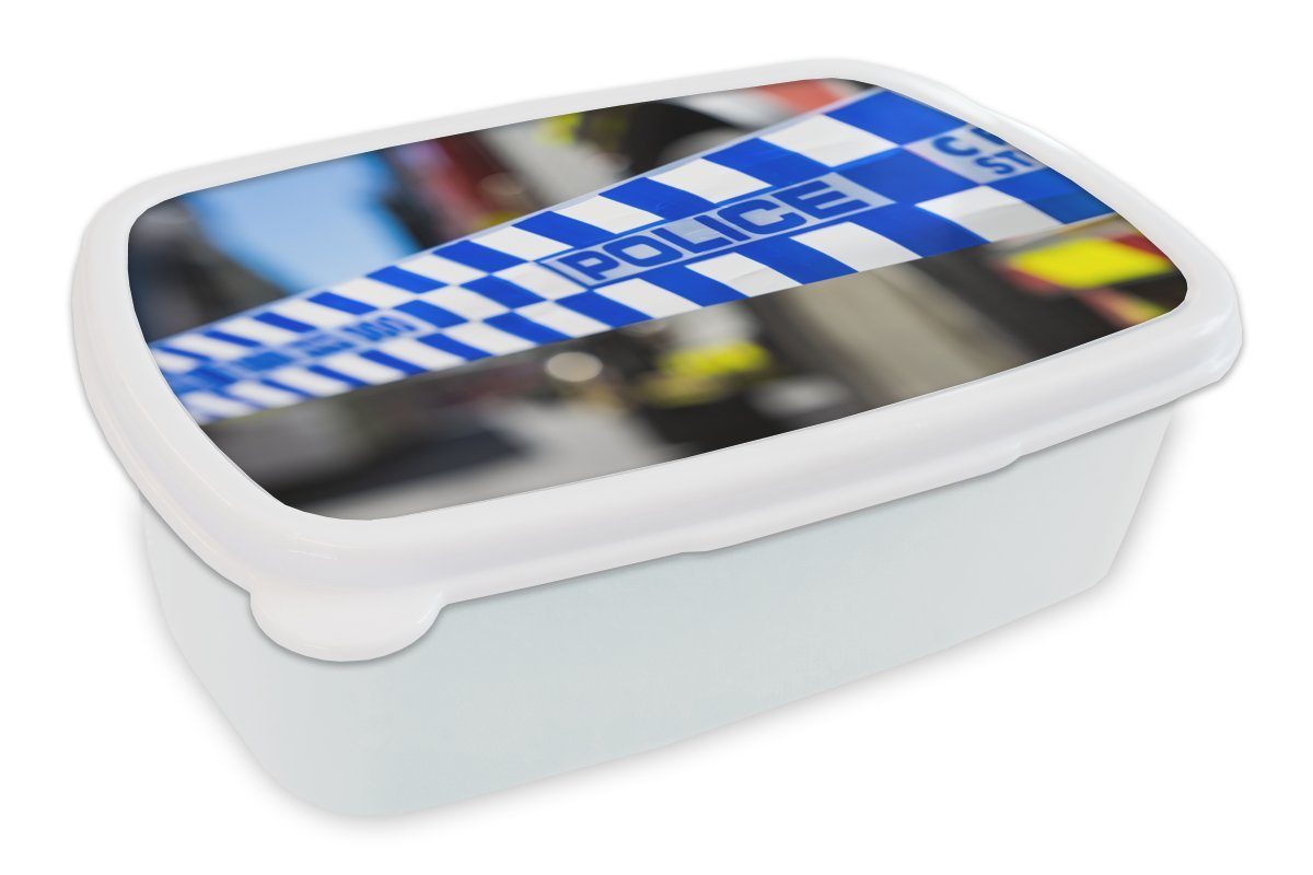 MuchoWow Lunchbox Polizei-Reifen, Kunststoff, (2-tlg), Brotbox für Kinder und Erwachsene, Brotdose, für Jungs und Mädchen weiß