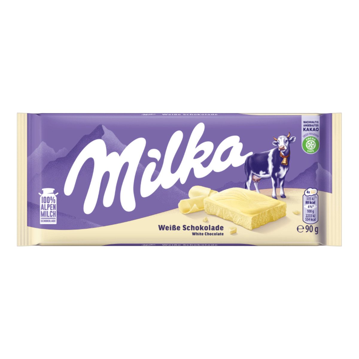 MILKA Schokolade, Milka weiße Schokolade süßer und zartschmelzender Genuss 90g