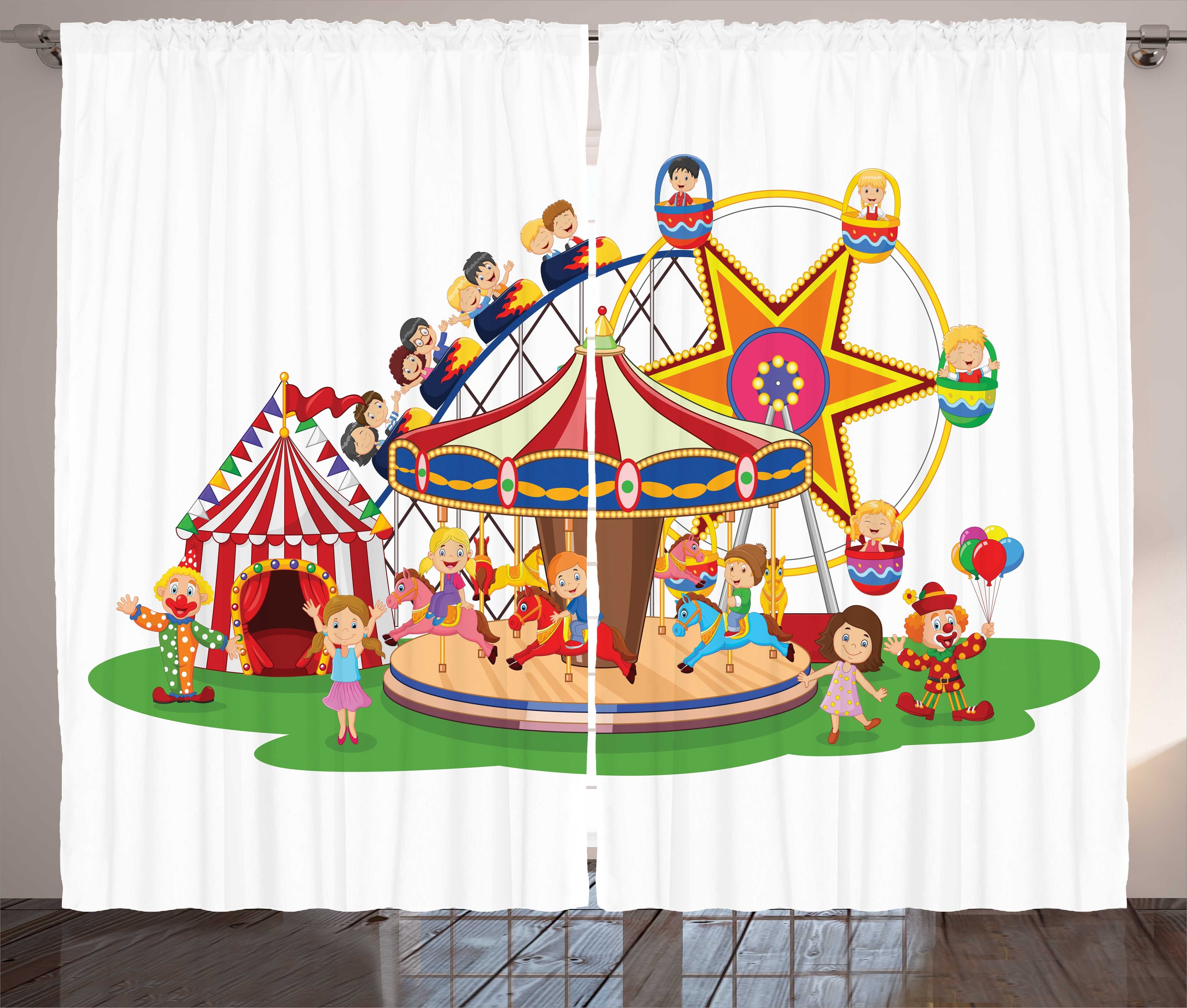 Gardine Schlafzimmer Kräuselband Vorhang mit Schlaufen und Haken, Abakuhaus, Zirkus Clowns und Kinder Spaß-Kunst