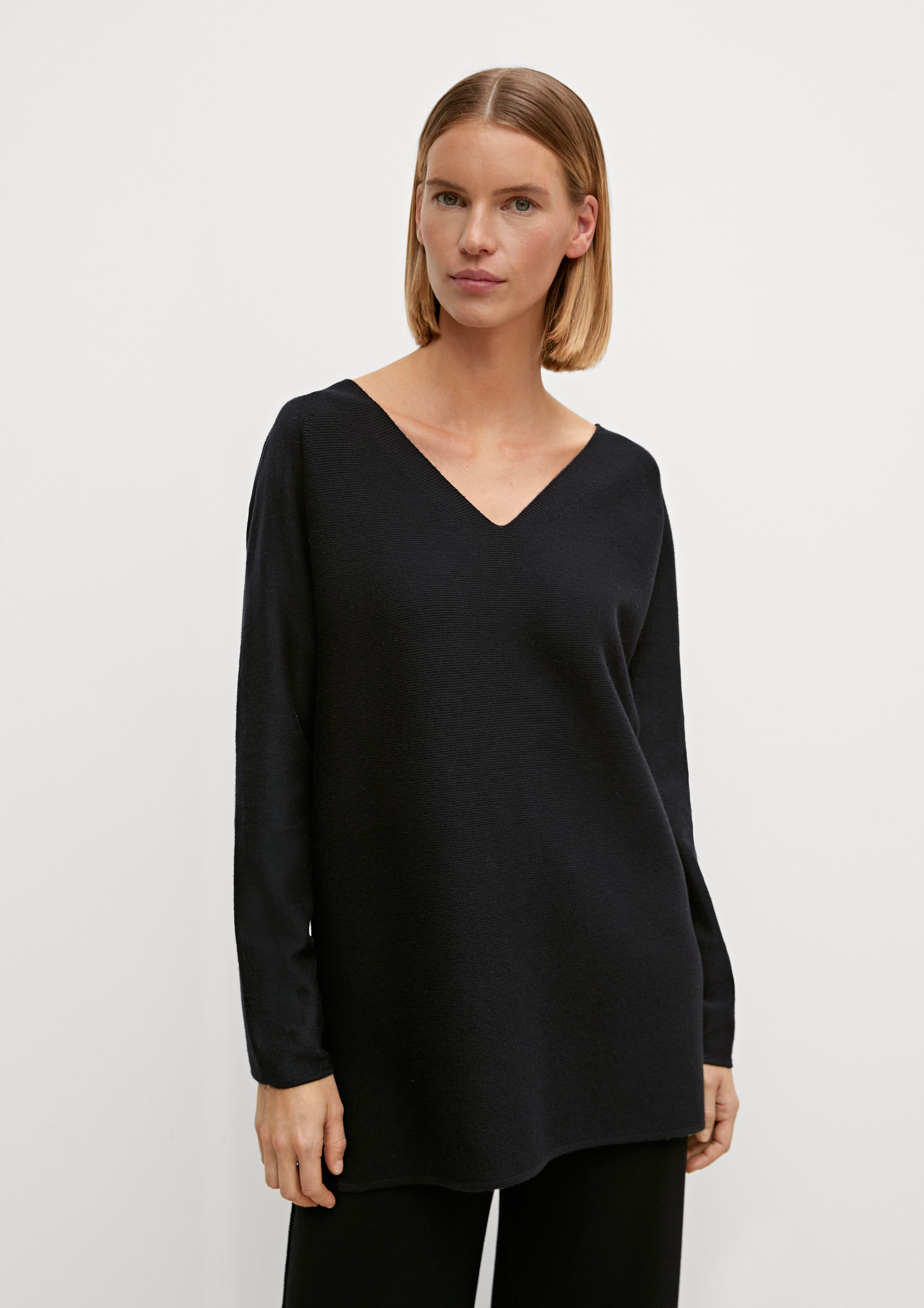 Comma Langarmshirt Pullover aus Viskosestretch schwarz | V-Shirts