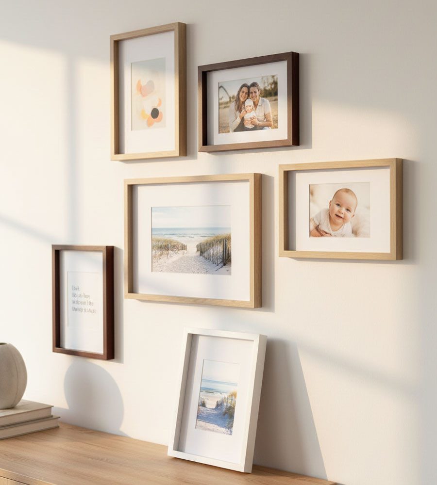 IDEAL TREND Bilderrahmen 3er 5er Set Holz Bilderrahmen Bilder Foto Rahmen Fotorahmen Wanddeko C, für 5 Bilder (5 St), MDF Bilderrahmen mit Passepartout und Klarglas