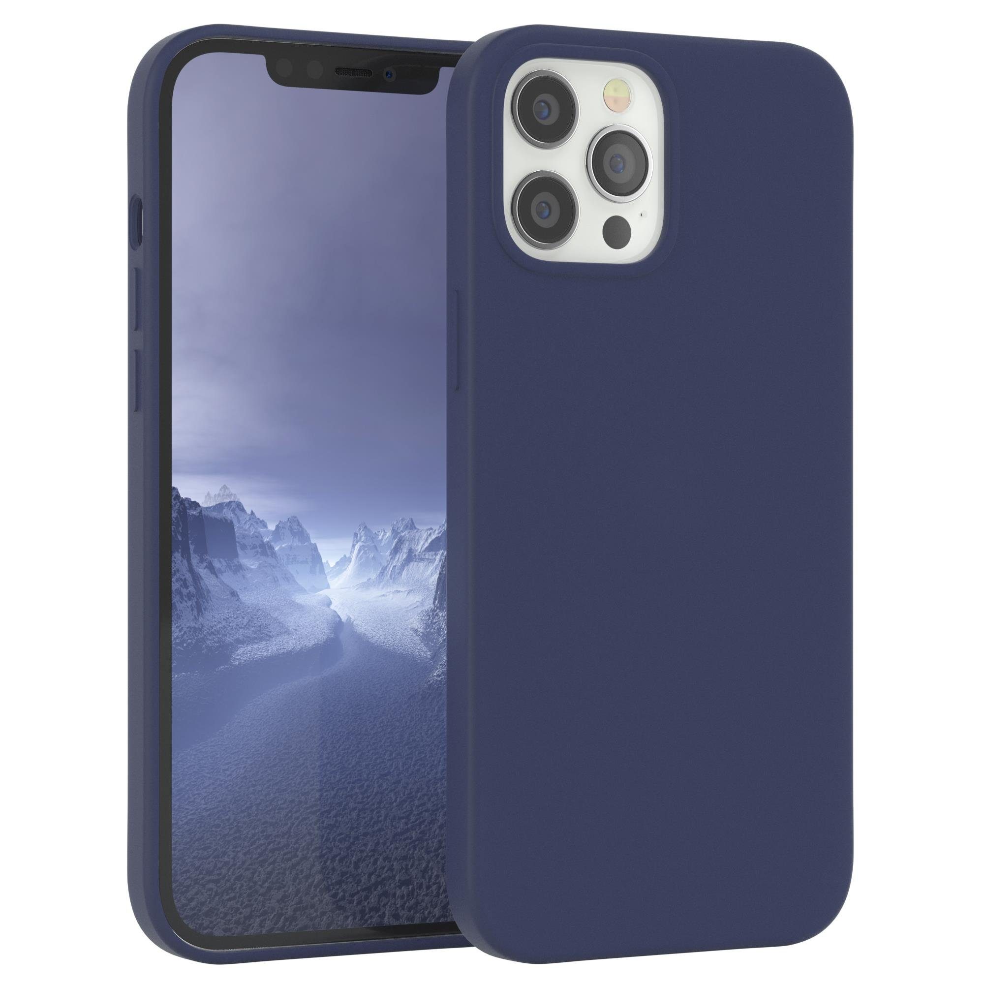 EAZY CASE Handyhülle Premium Silikon Case für Apple iPhone 12 Pro Max 6,7 Zoll, Handy Softcase Hülle Silikon mit Displayschutz Case Blau / Nachtblau