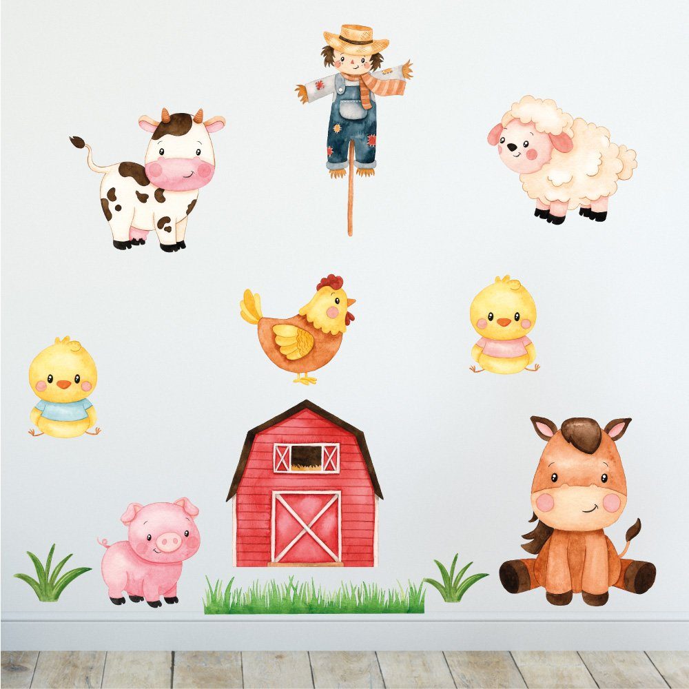 Sunnywall Wandtattoo Bauernhof - Wandtattoo Kinderzimmer Baby Wandaufkleber (6 St), konturgeschnitten