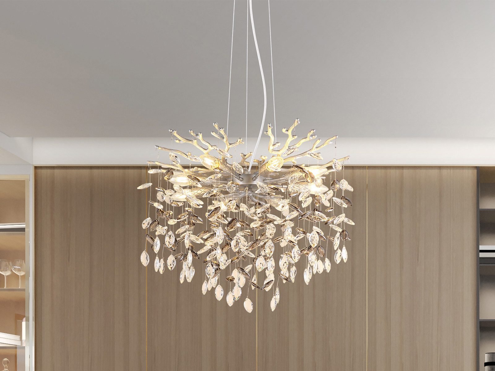 GLOBO LIGHTING LED Kronleuchter mit Kristall 2-farbig Ø 60cm, Dimmfunktion, LED wechselbar, Warmweiß, ausgefallene Pendelleuchte groß für Esstisch, Esszimmer-Lampe hängend