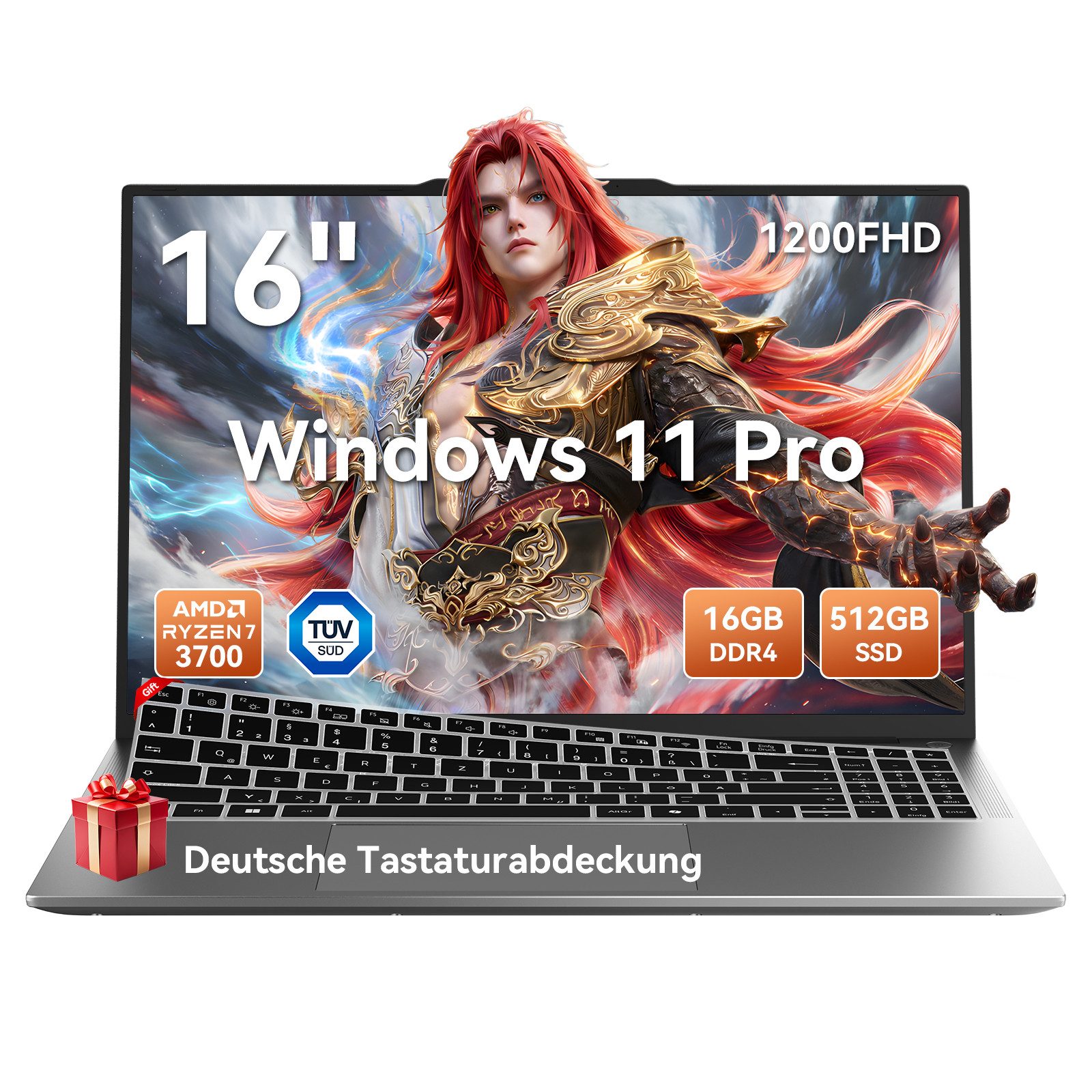 blackview 2026 augenschonend Computer 16" FHD Laptop AMD Ryzen 7 16 GB+512 GB Notebook (RadeonVega 10-Grafikkart AMD Ryzen 7 AMD Ryzen 7 3700U, AMD Ryzen 7 3700U, 16 GB, 512 GB SSD, TÜV-Augenschutz. Ultraleicht (1,65 kg / 17,4 mm). Windows 11 Pro)