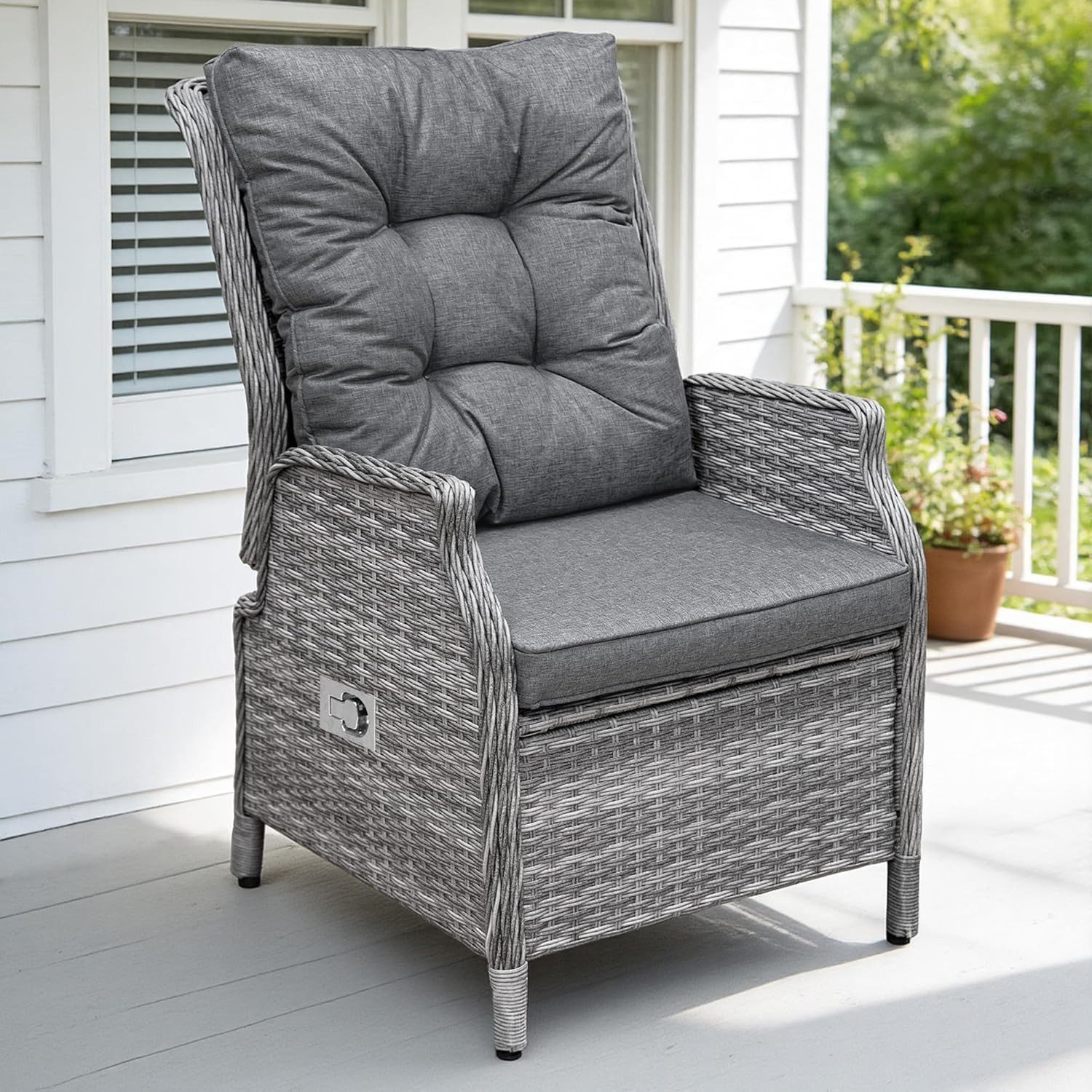 HOMECALL Esszimmerstuhl Rattan Gartensessel verstellbar, Rattansessel, Essstuhl Lounge Sessel (verstellbarer Rückenlehne, wetterfest, dick gepolsterte Kissen, 1 St), für Garten, Balkon & Terrasse, COMLAX FIELD