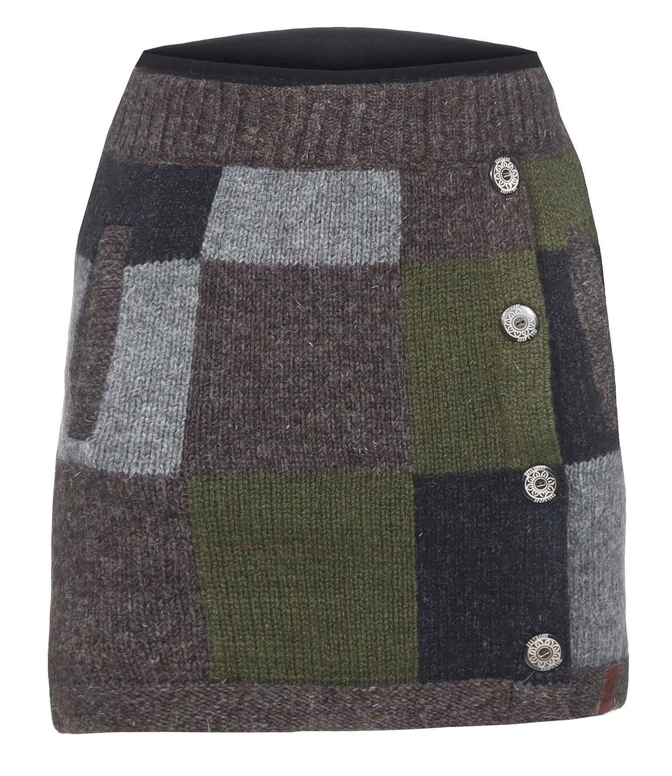 KUNST UND MAGIE Strickrock Bunter Patchwork Strickrock kurz+klassischem Muster Wolle gefüttert