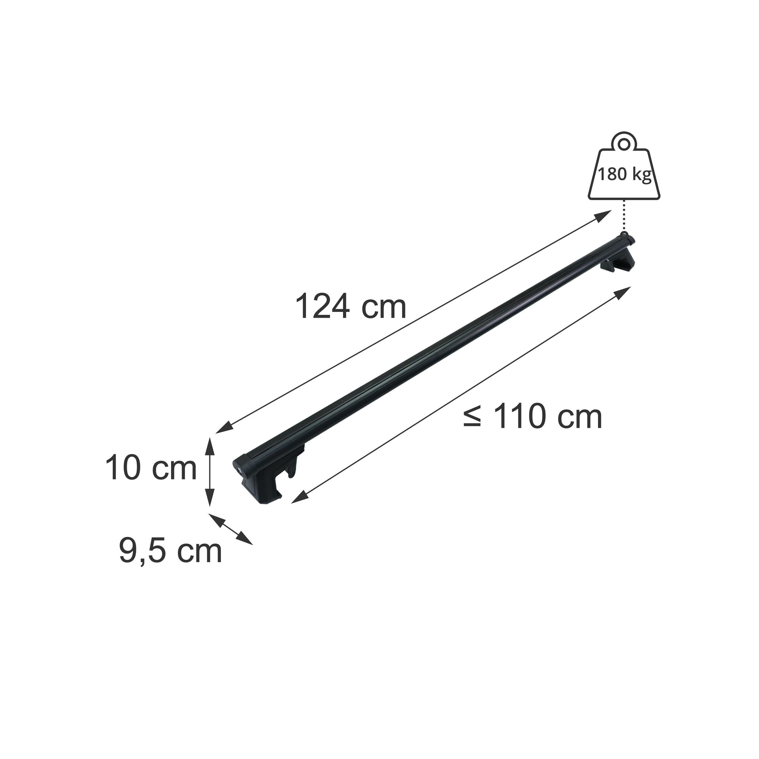 relaxdays Relingträger Dachträger Aluminium offene Reling (2-St), schwarz, 124 cm – Bild 4 von 5