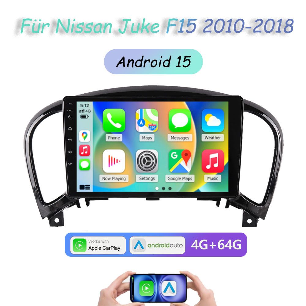 A-Sure Für Nissan Juke F15 2010-2018 Android 15 8 Core 4+64G GPS Navi SWC RDS Autoradio (Digitalradio (DAB), FM, AM, 1280*800 IPS Screen/8-Core CPU)