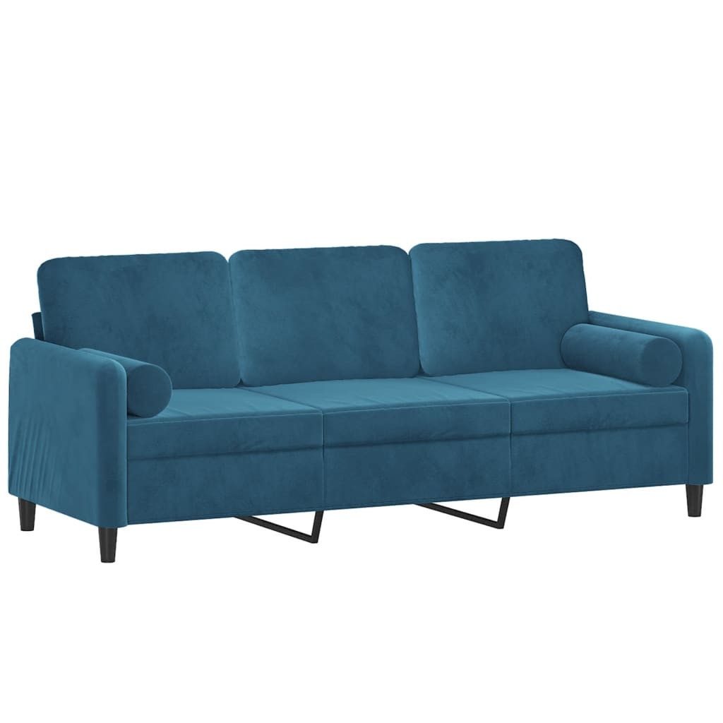 vidaXL Sofa 3-Sitzer-Sofa mit Zierkissen Blau 180 cm Samt, 1 Teile