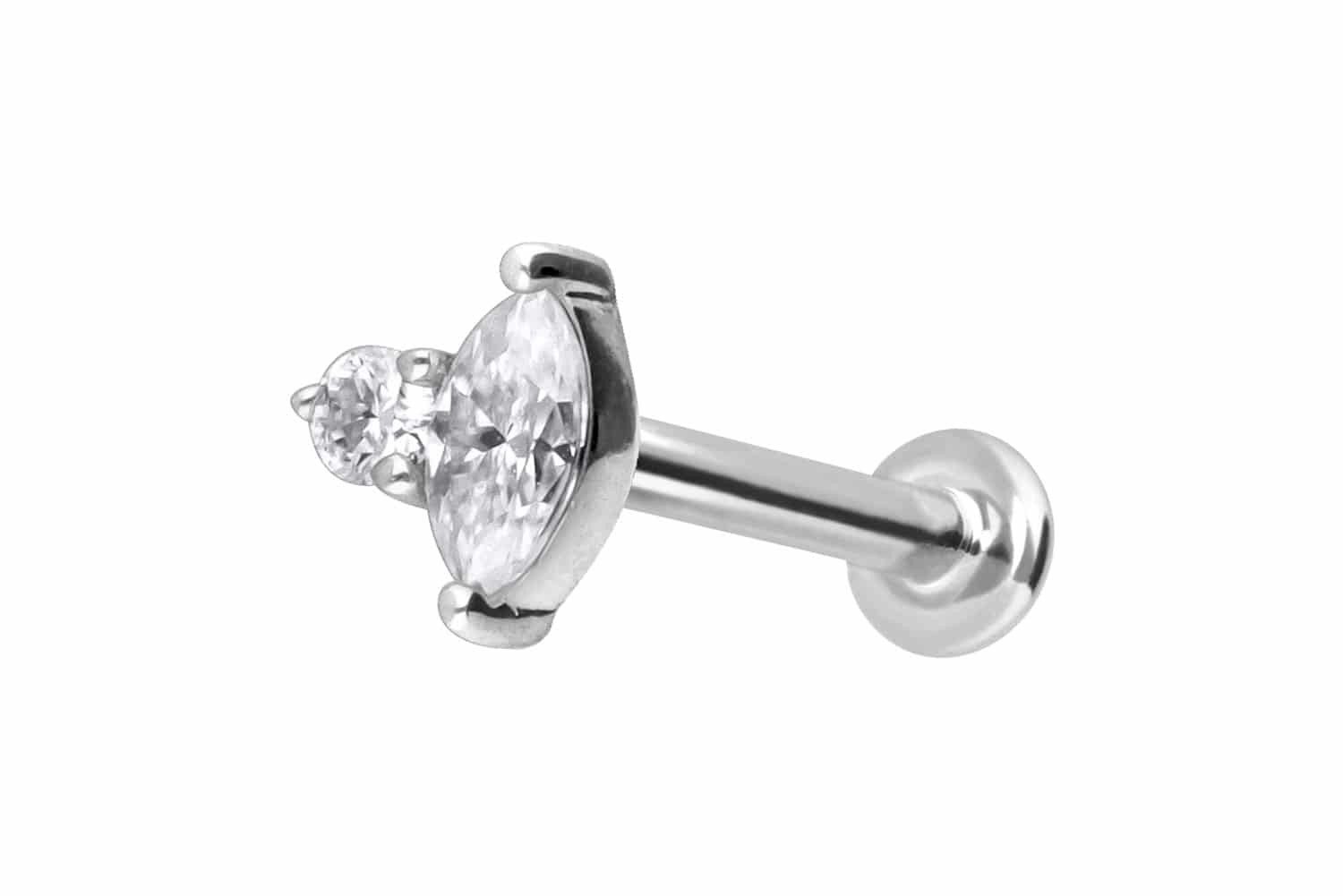 Piercing-Set 14 Karat Gold Labret mit Innengewinde MOISSANIT-DESIGN